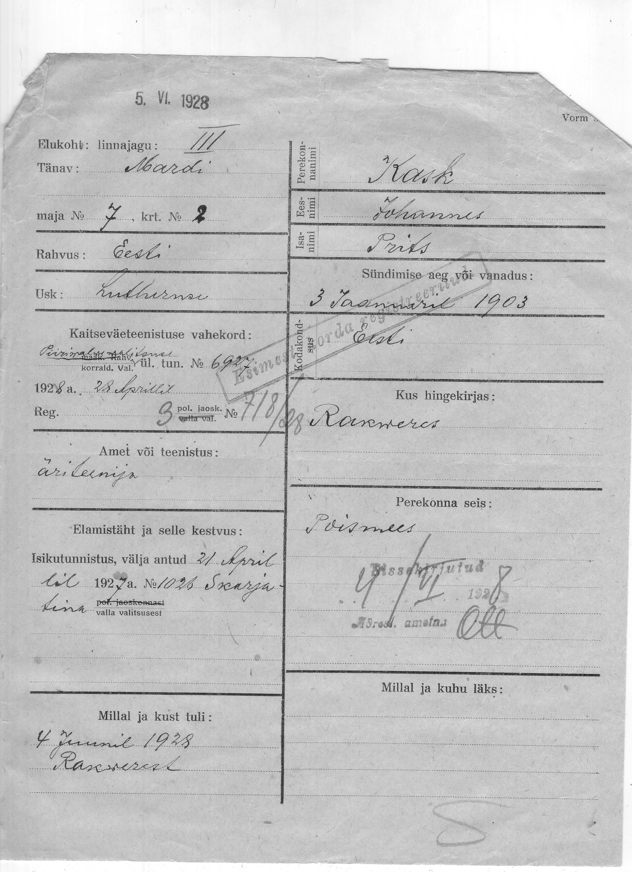 Kask, Johannes, Frits