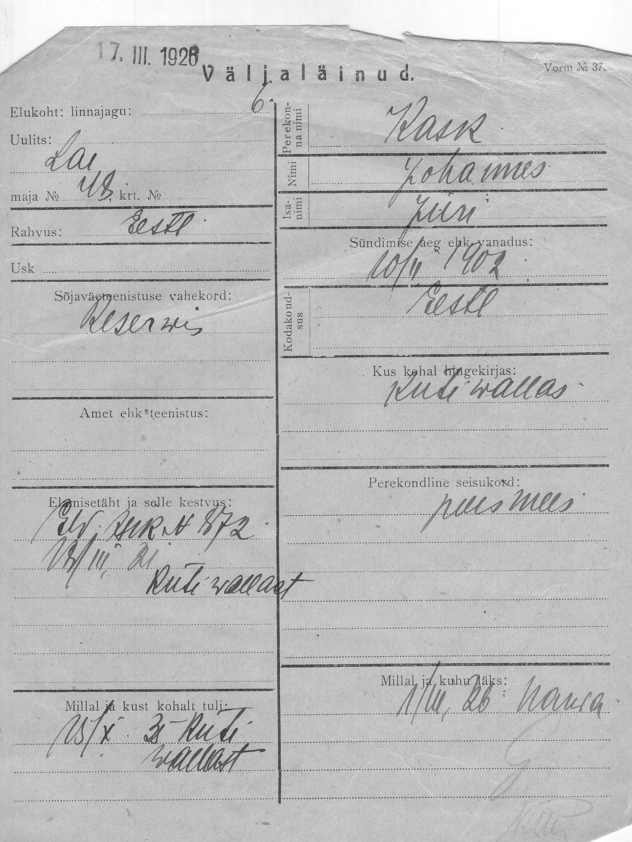 Kask, Johannes, Jüri