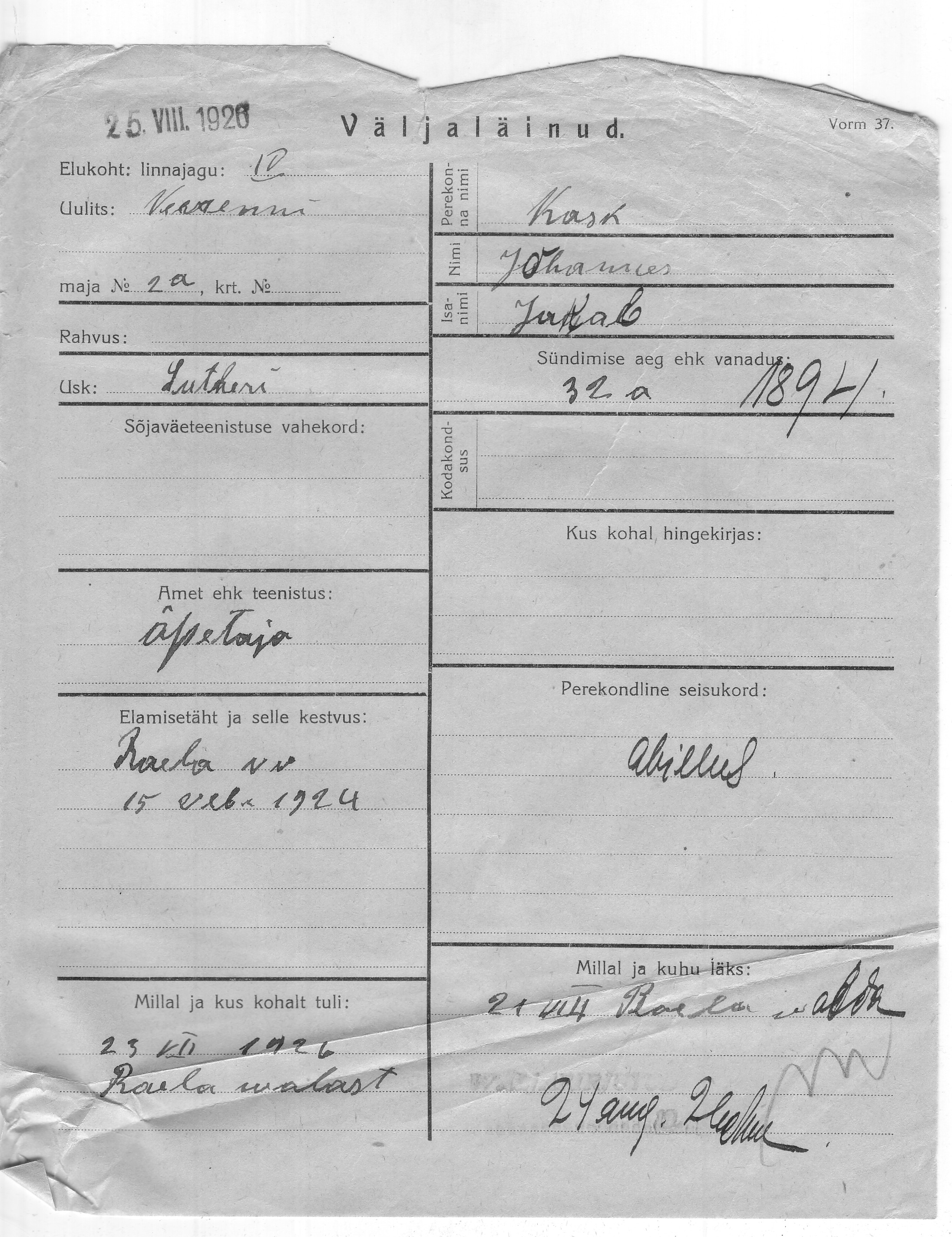 Kask, Johannes, Jakob