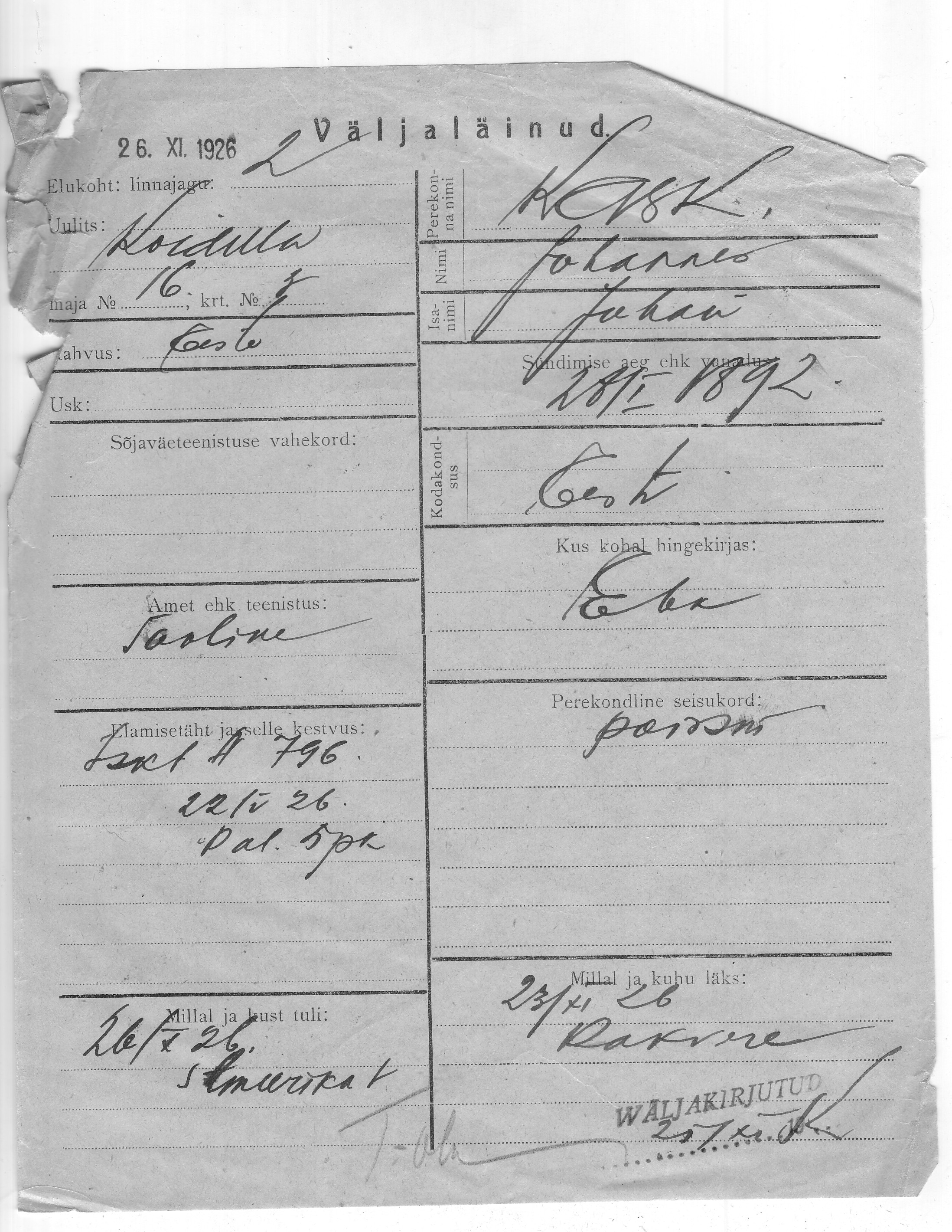 Kask, Johannes, Johan