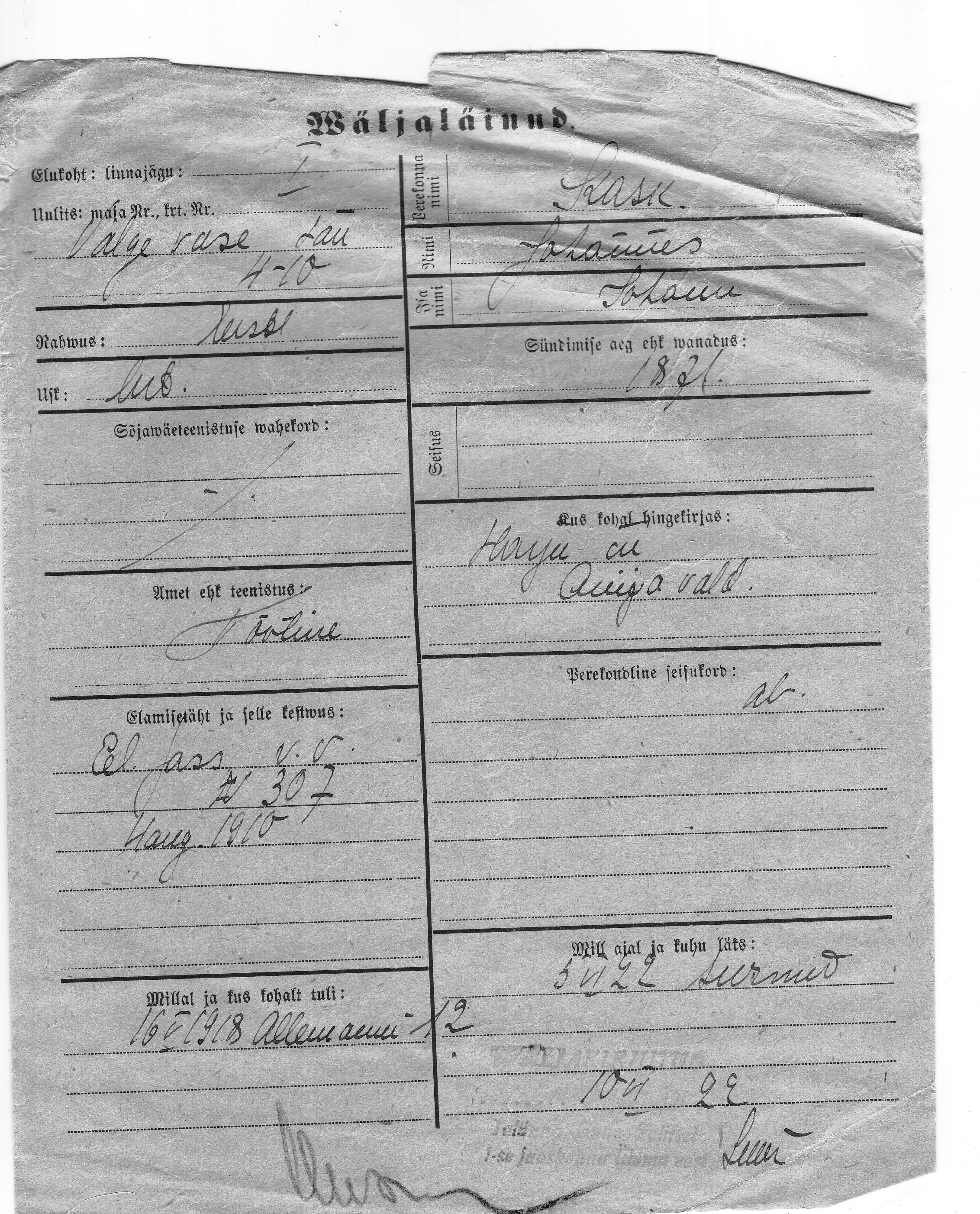 Kask, Johannes, Johann