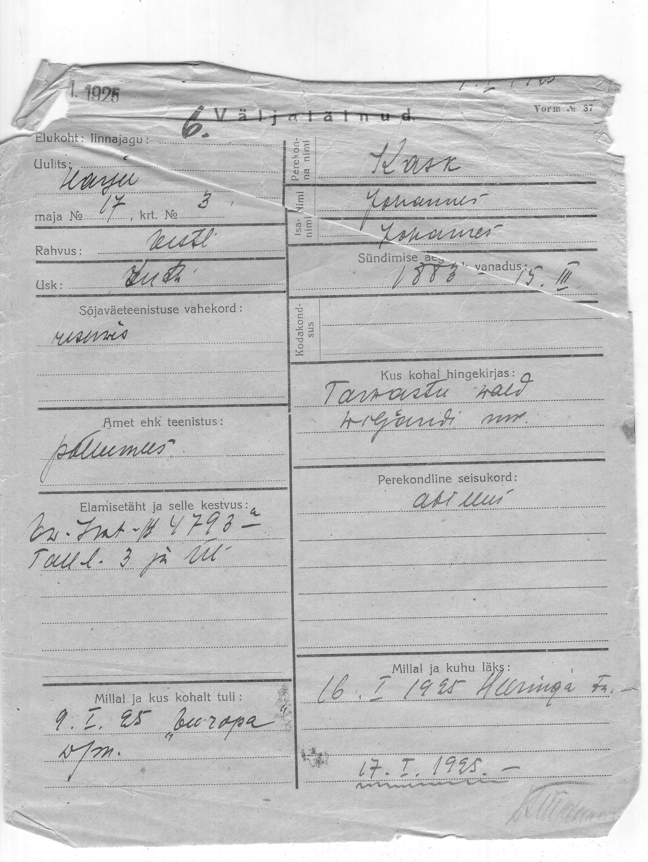 Kask, Johannes, Johannes