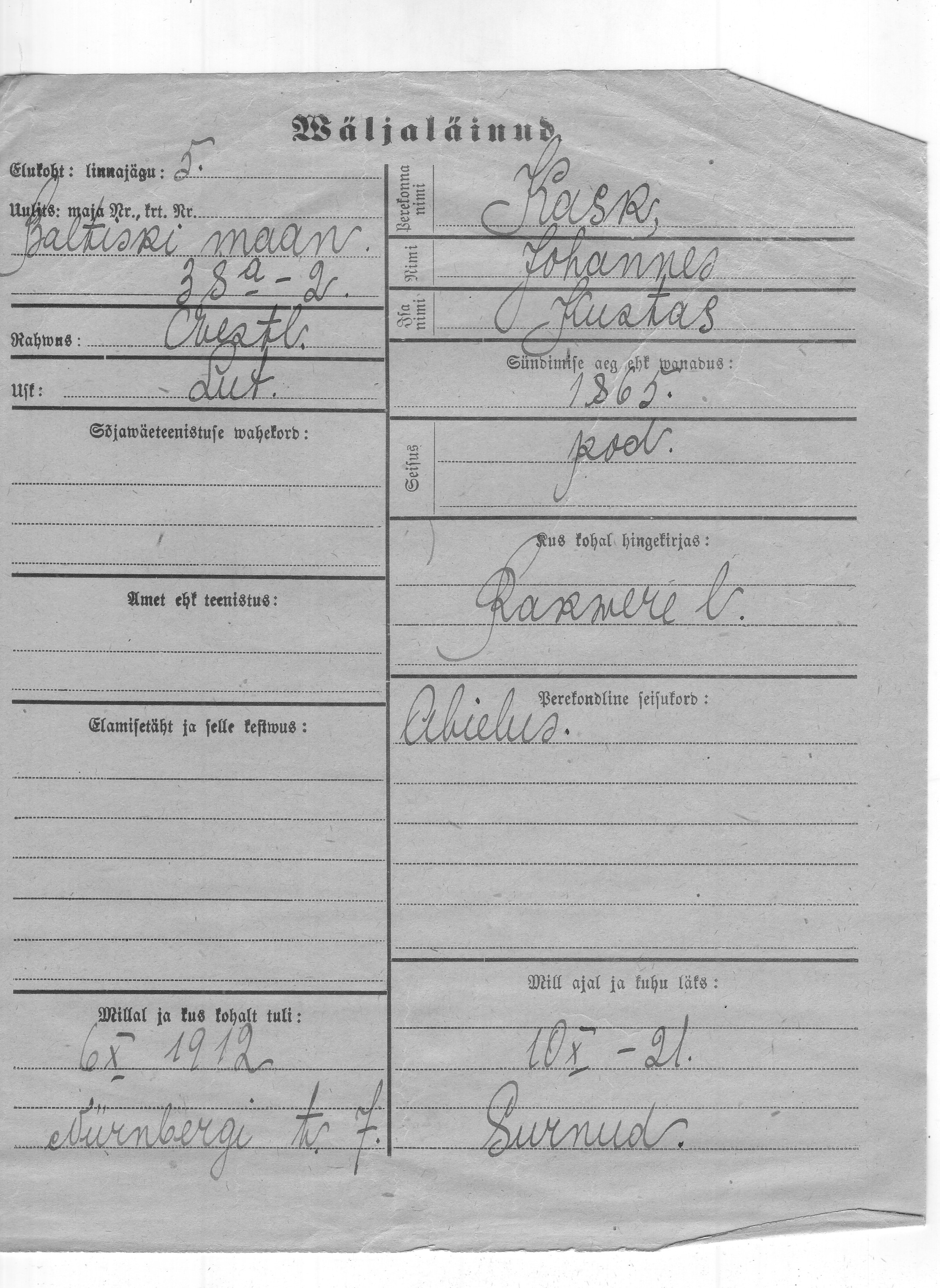 Kask, Johannes, Kustas