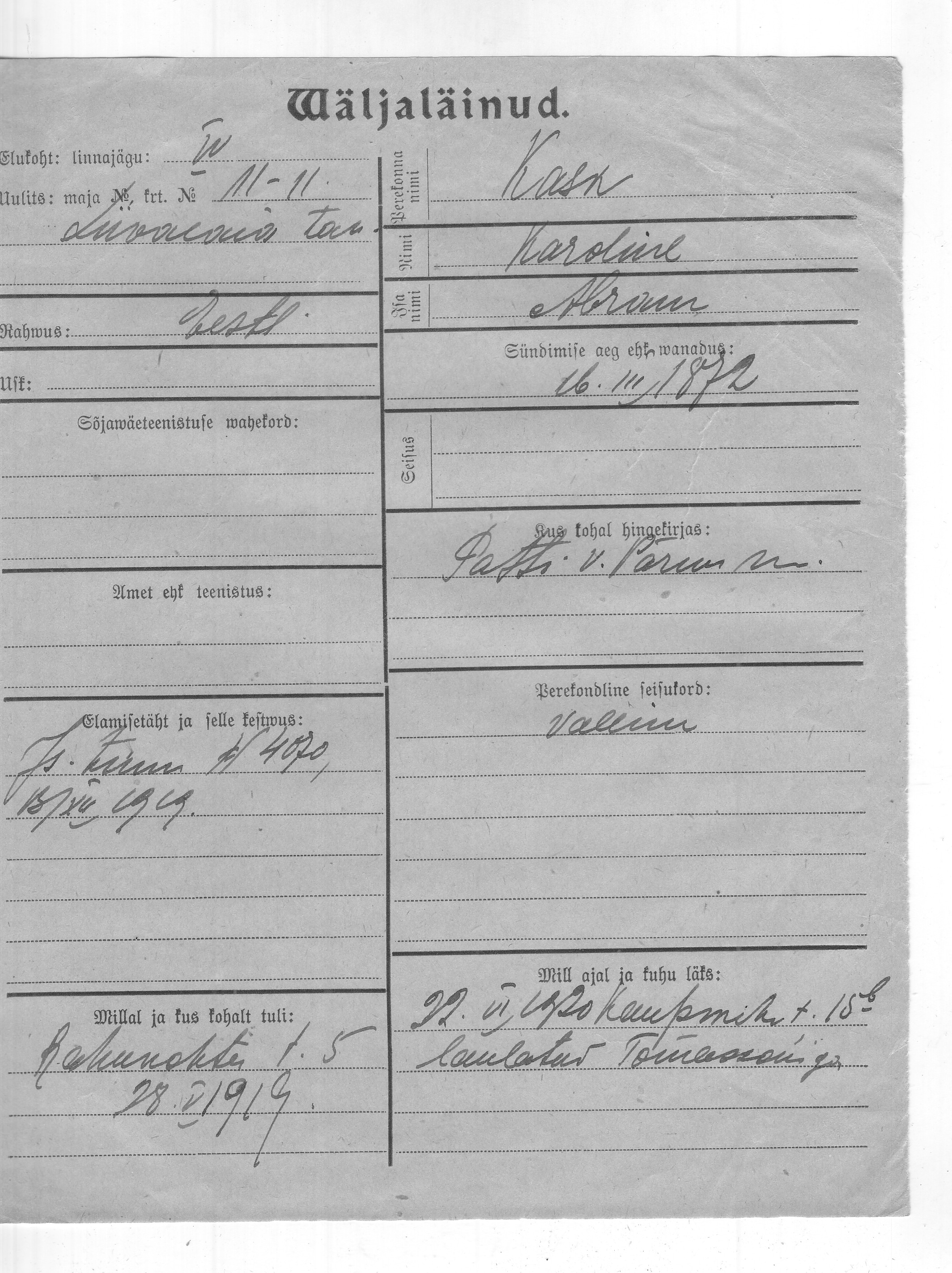 Kask, Karoline, Abram