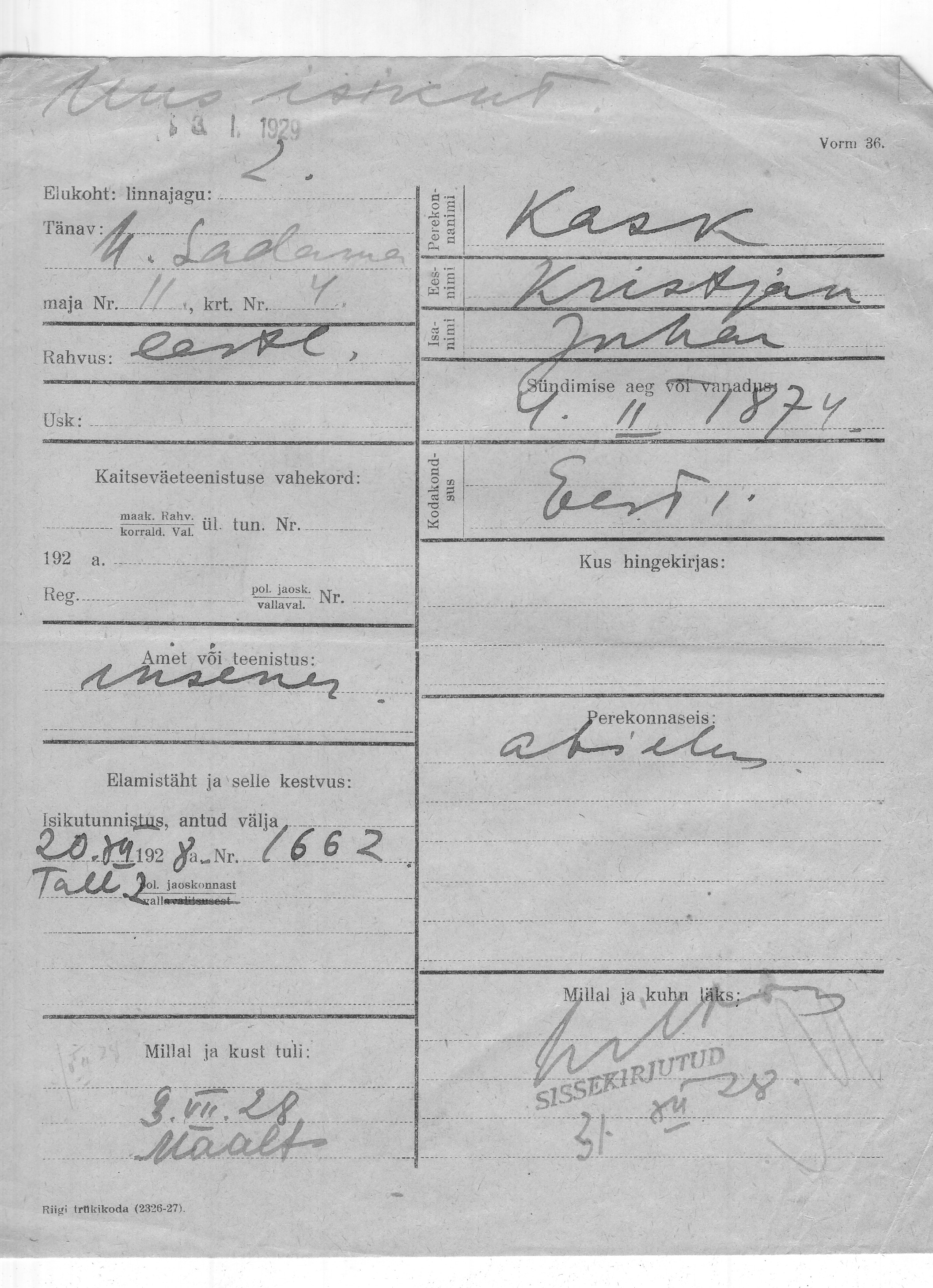 Kask, Kristjan, Juhan