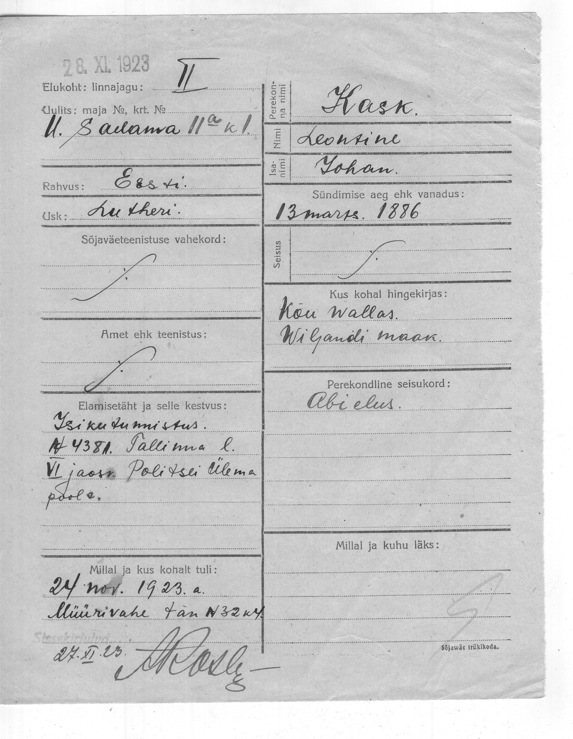 Kask, Leontine, Johan