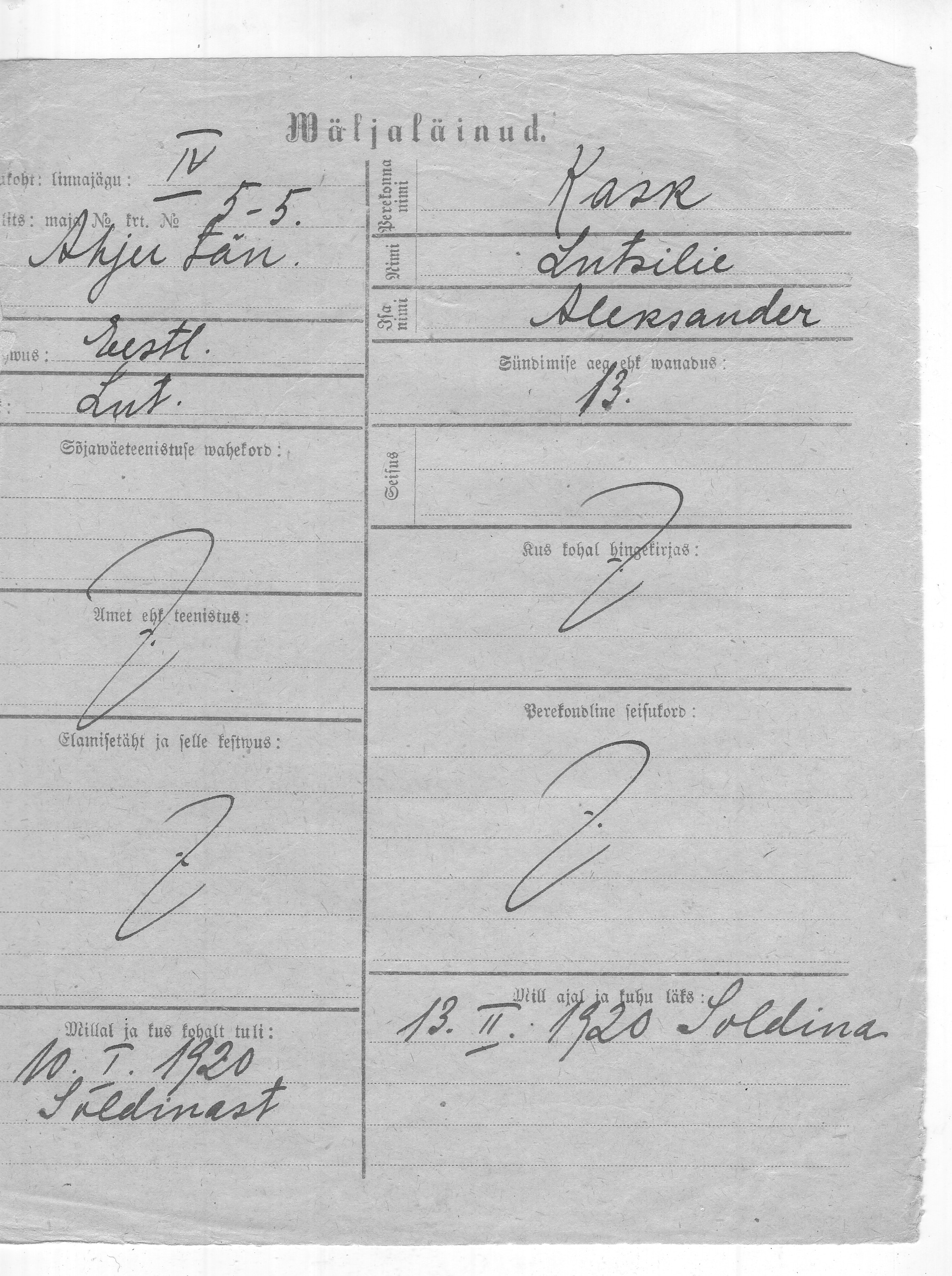 Kask, Lutsie, Aleksander'