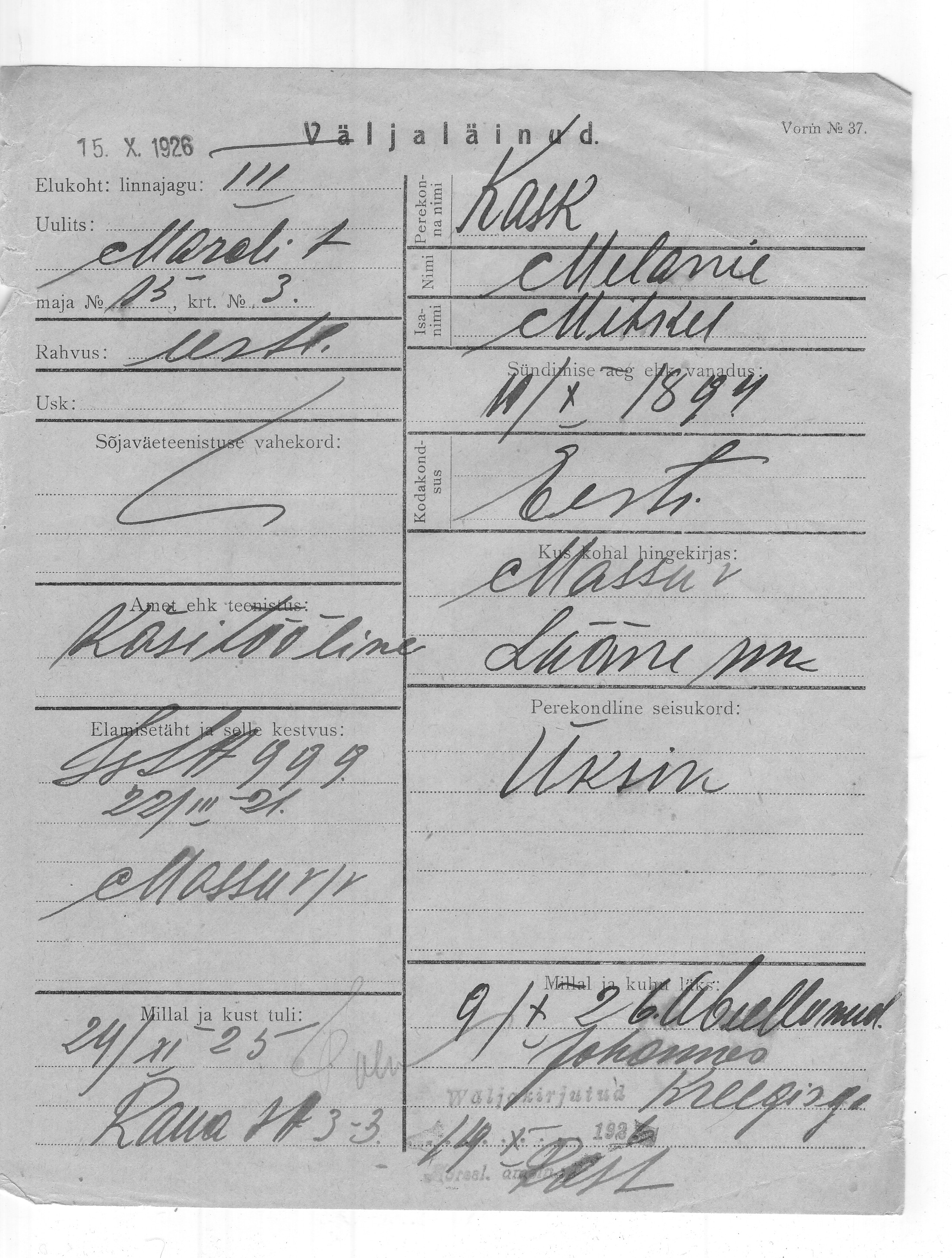 Kask, Melanie, Mihkel