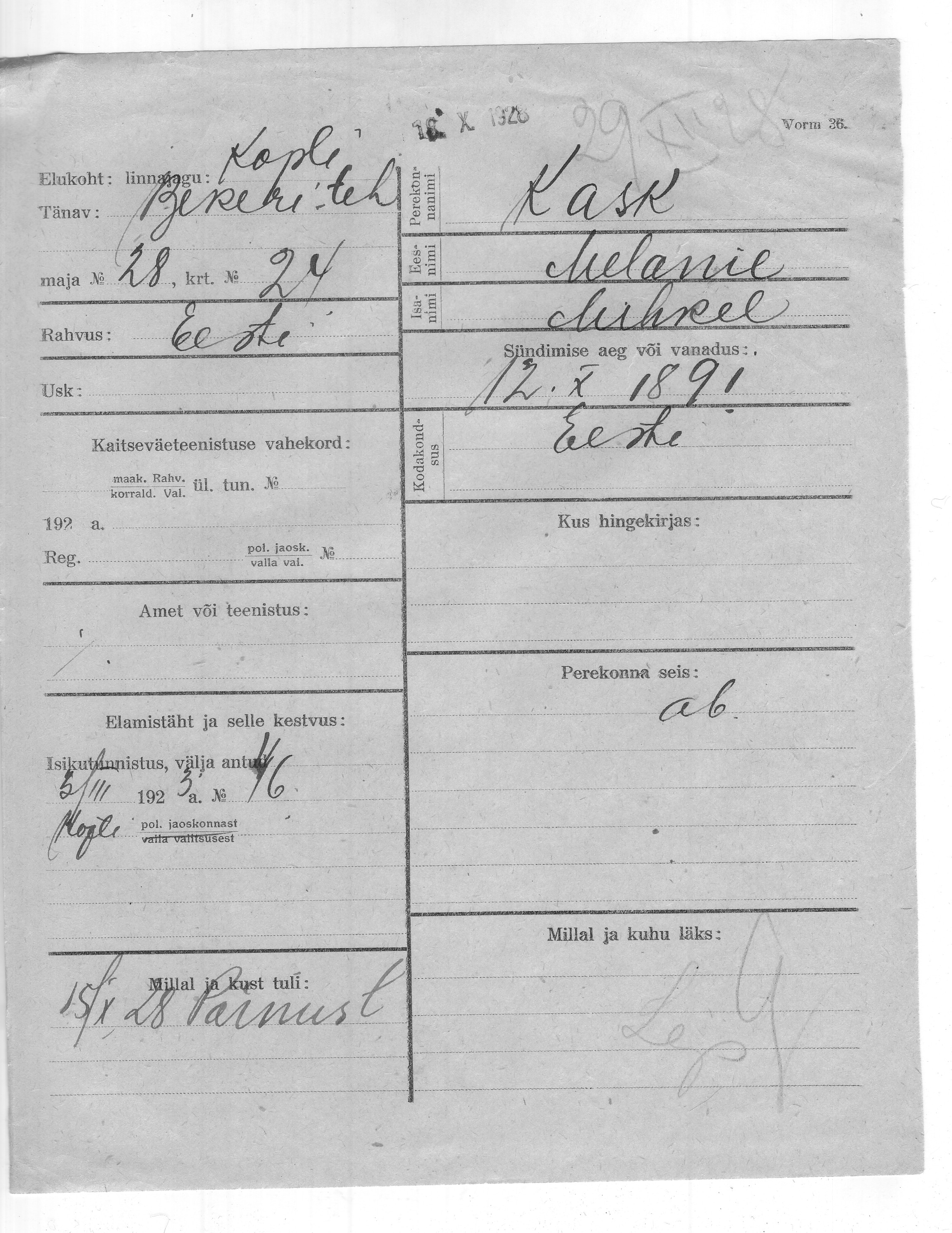 Kask, Melanie, Mihkel