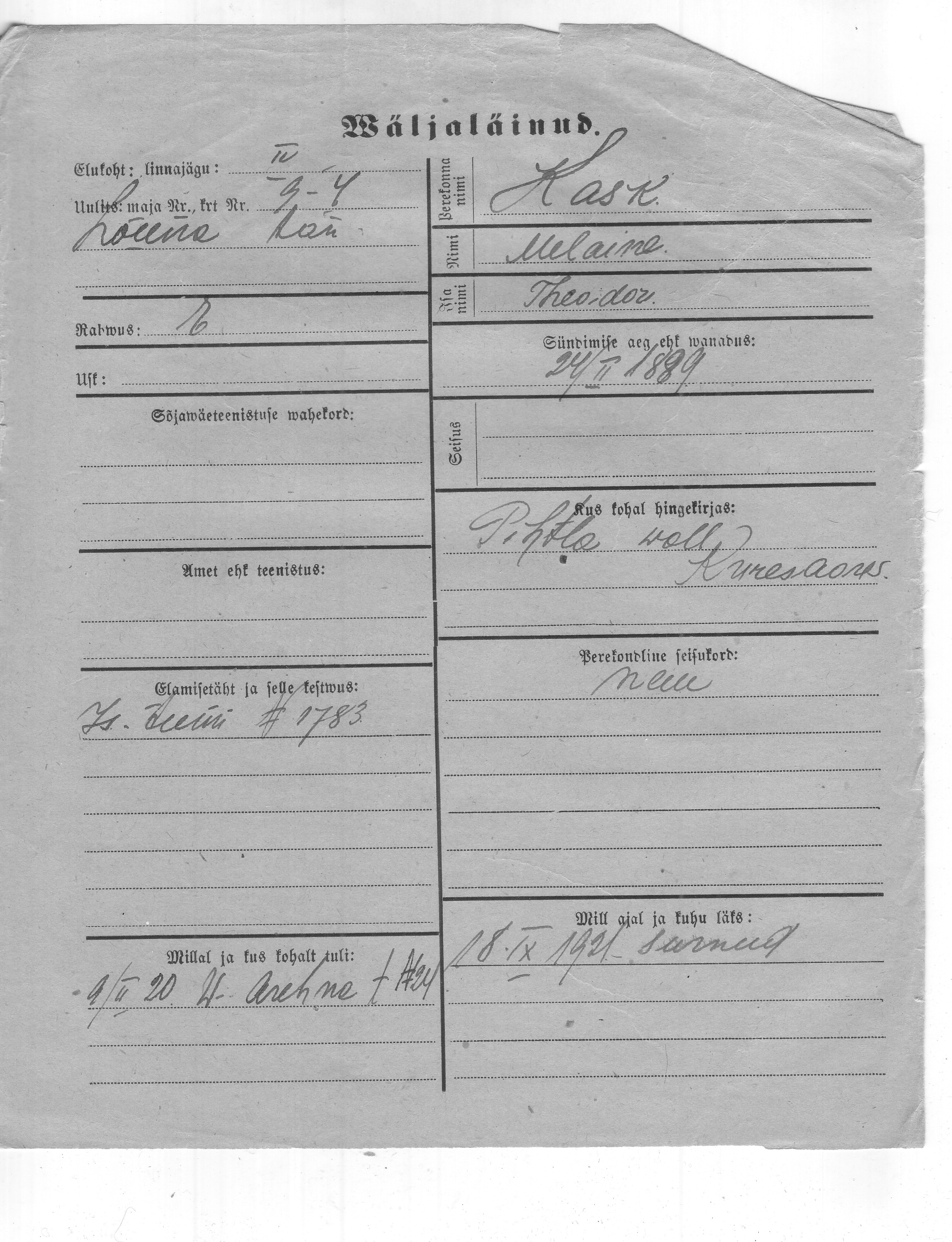 Kask, Melanie, Theodor