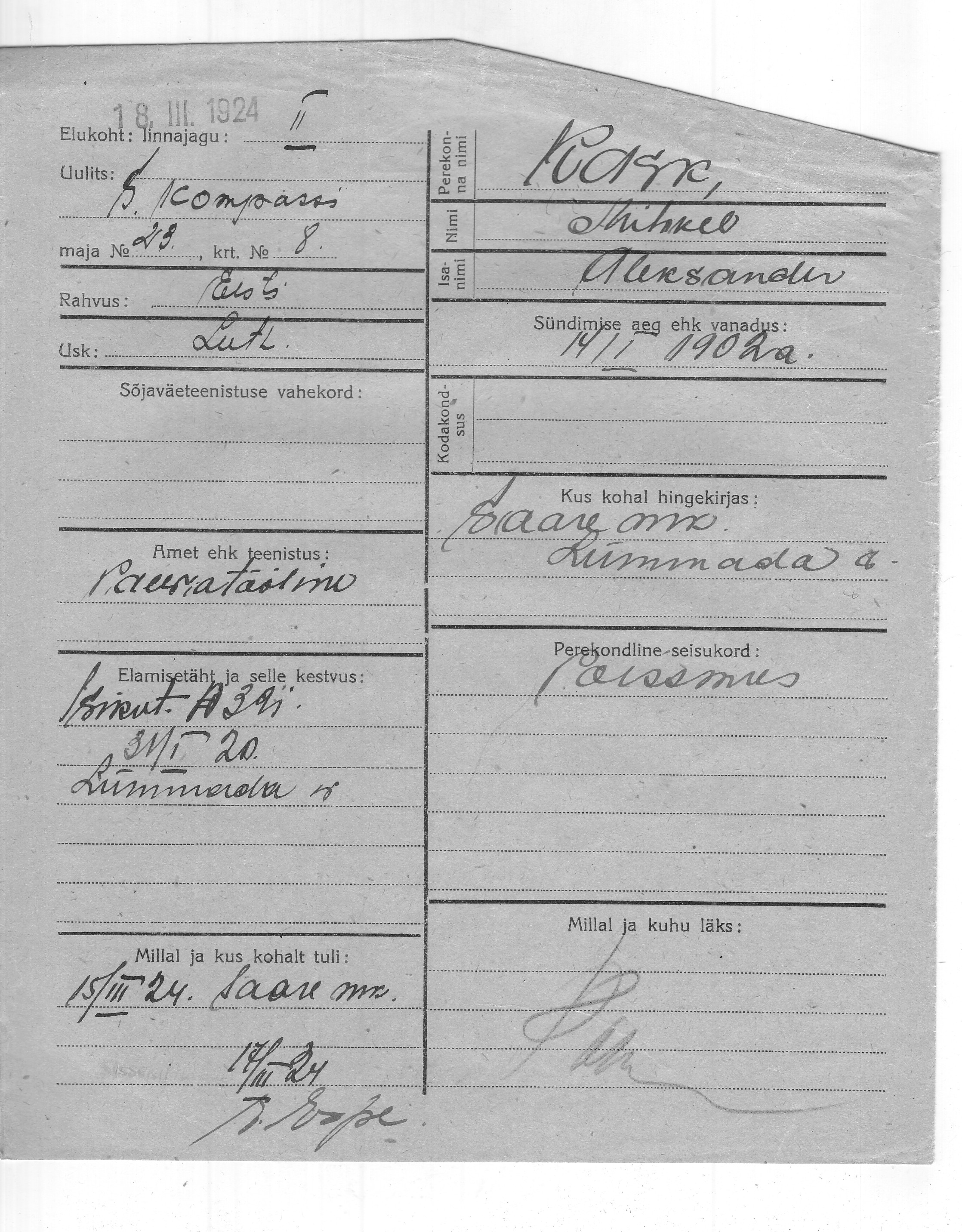 Kask, Mihkel, Aleksander