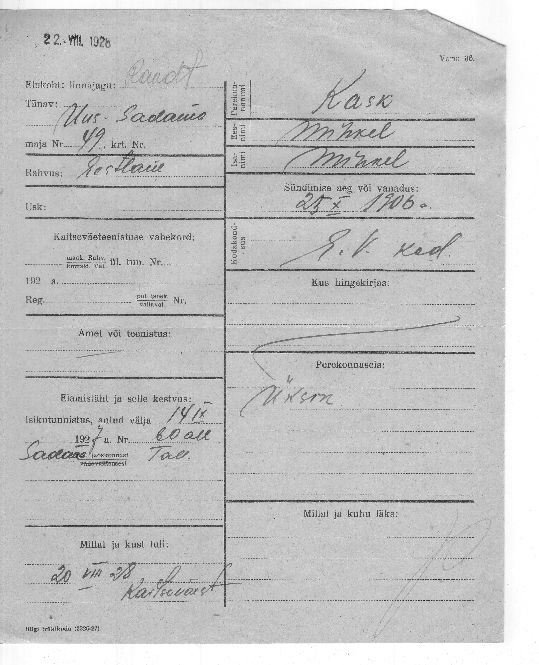 Kask, Mihkel, Mihkel