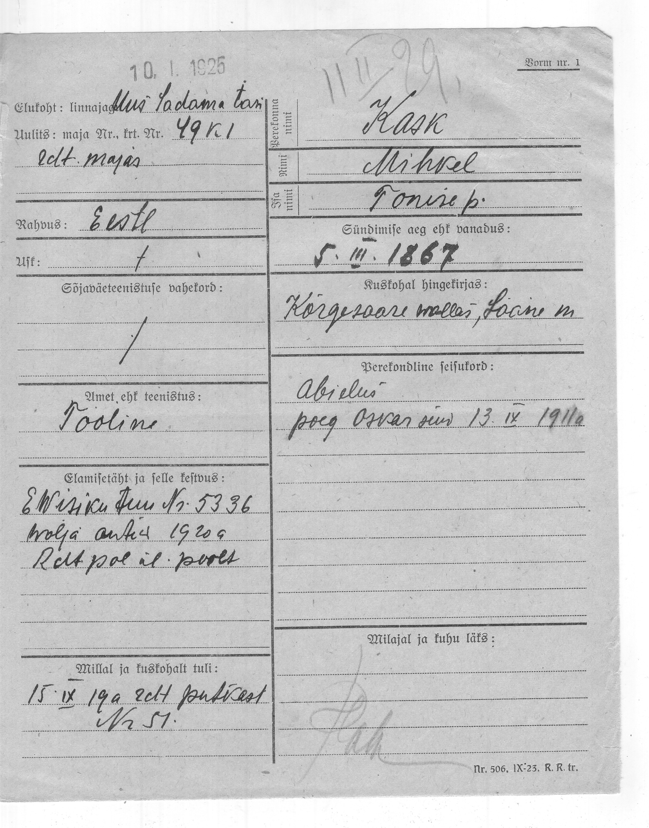 Kask, Mihkel, Tõnis