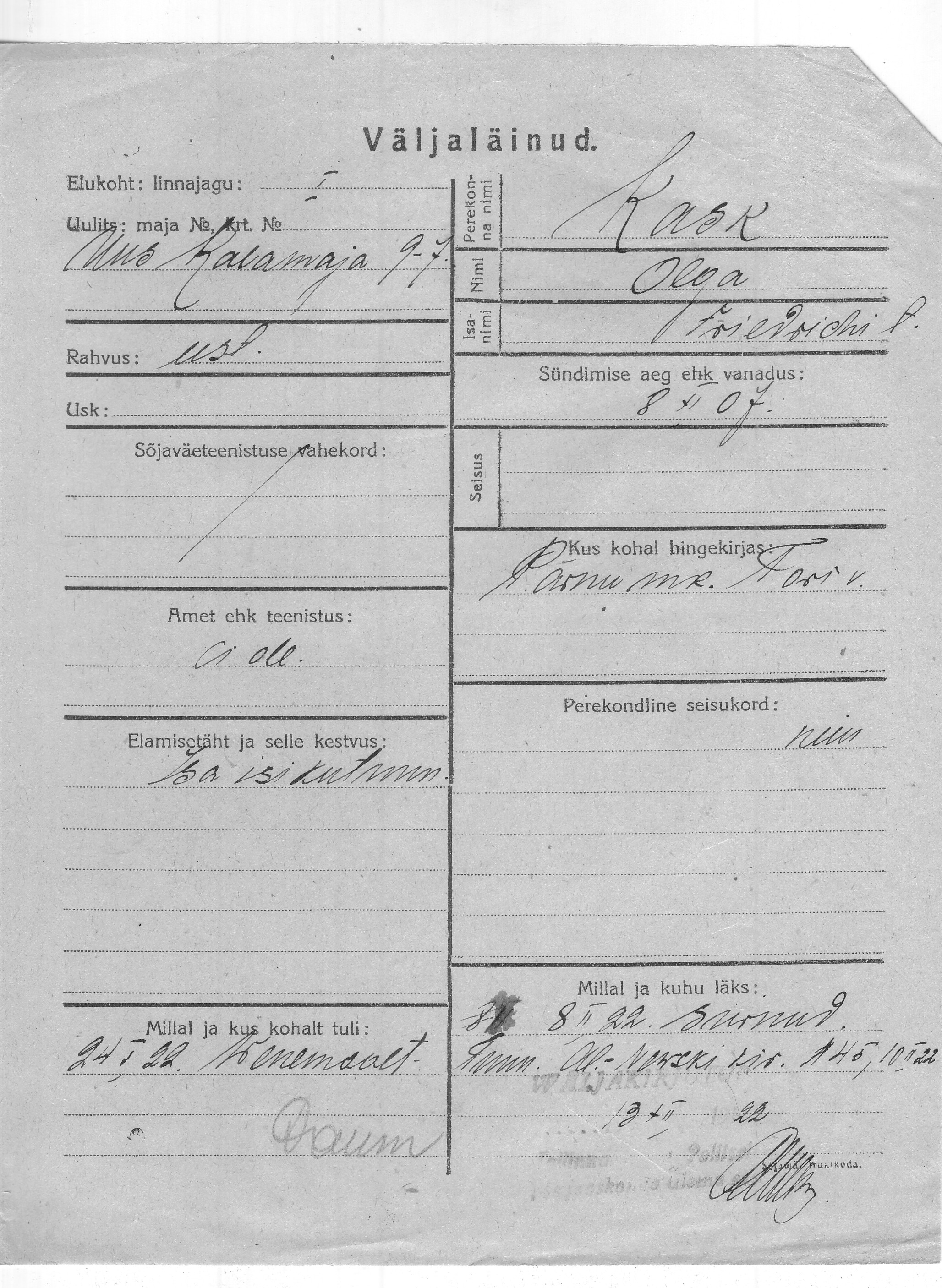 Kask, Olga, Friedrich