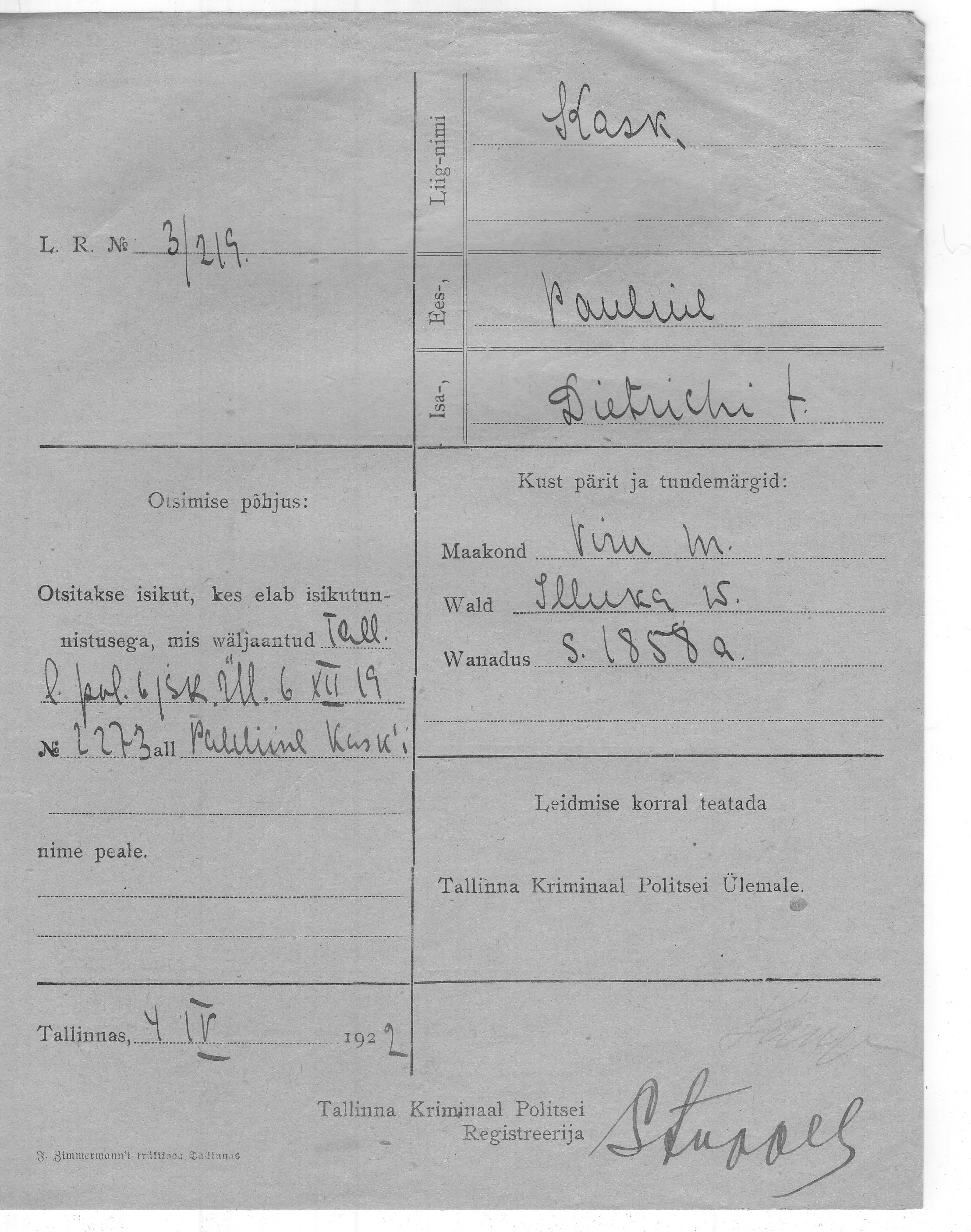 Kask, Pauline, Dietrich