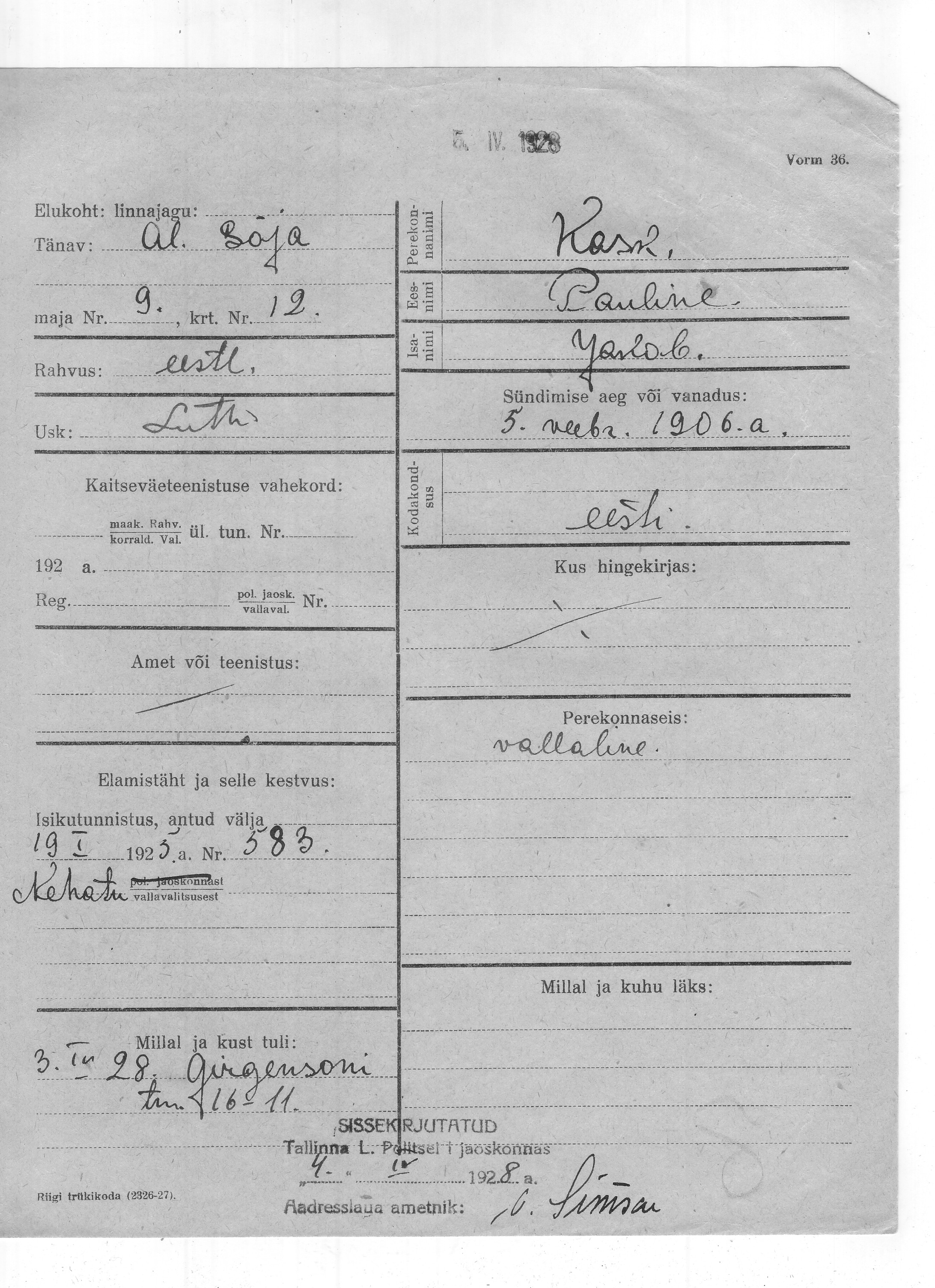 Kask, Pauline, Jakob