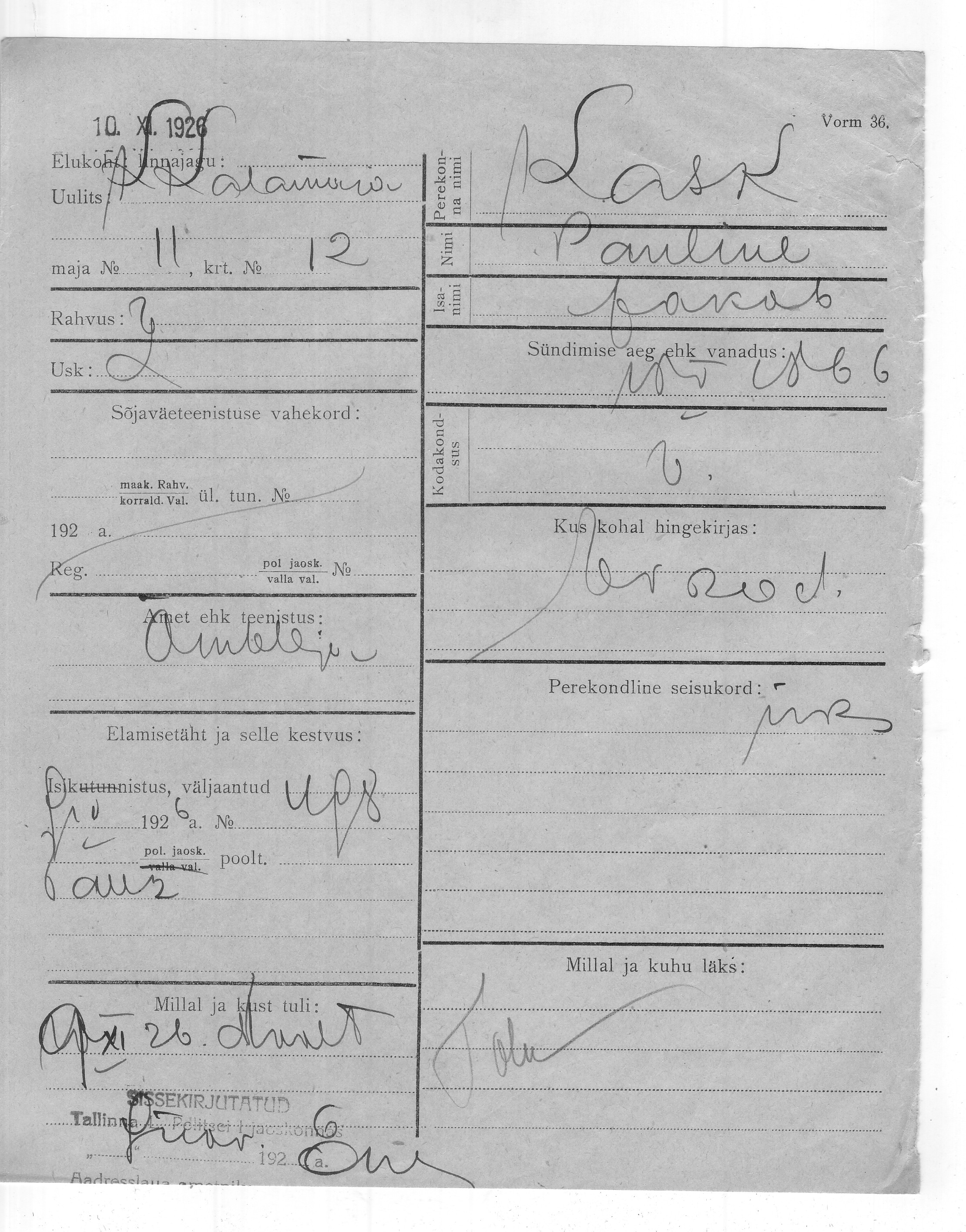 Kask, Pauline, Jakob