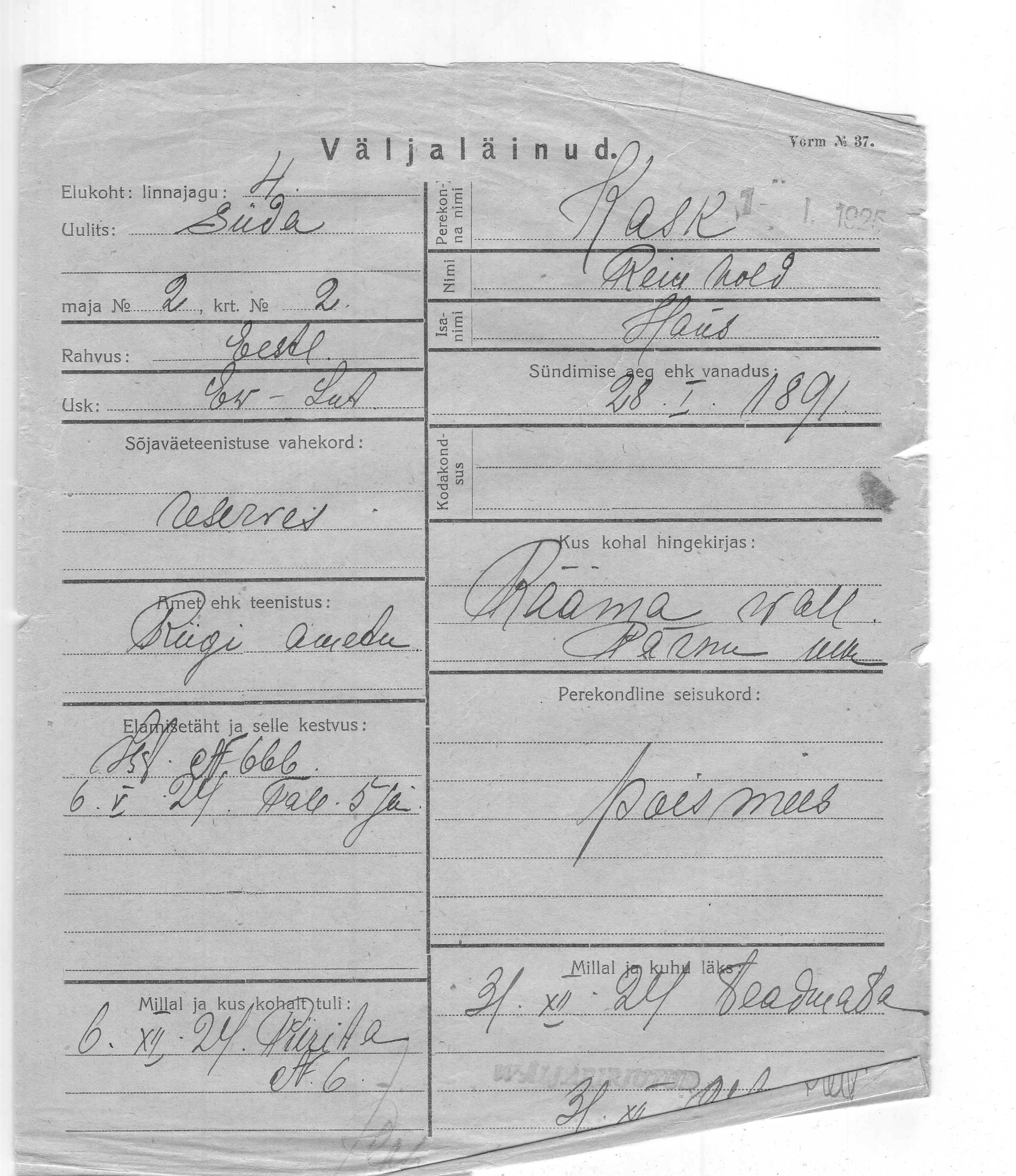 Kask, Reinhold, Hans