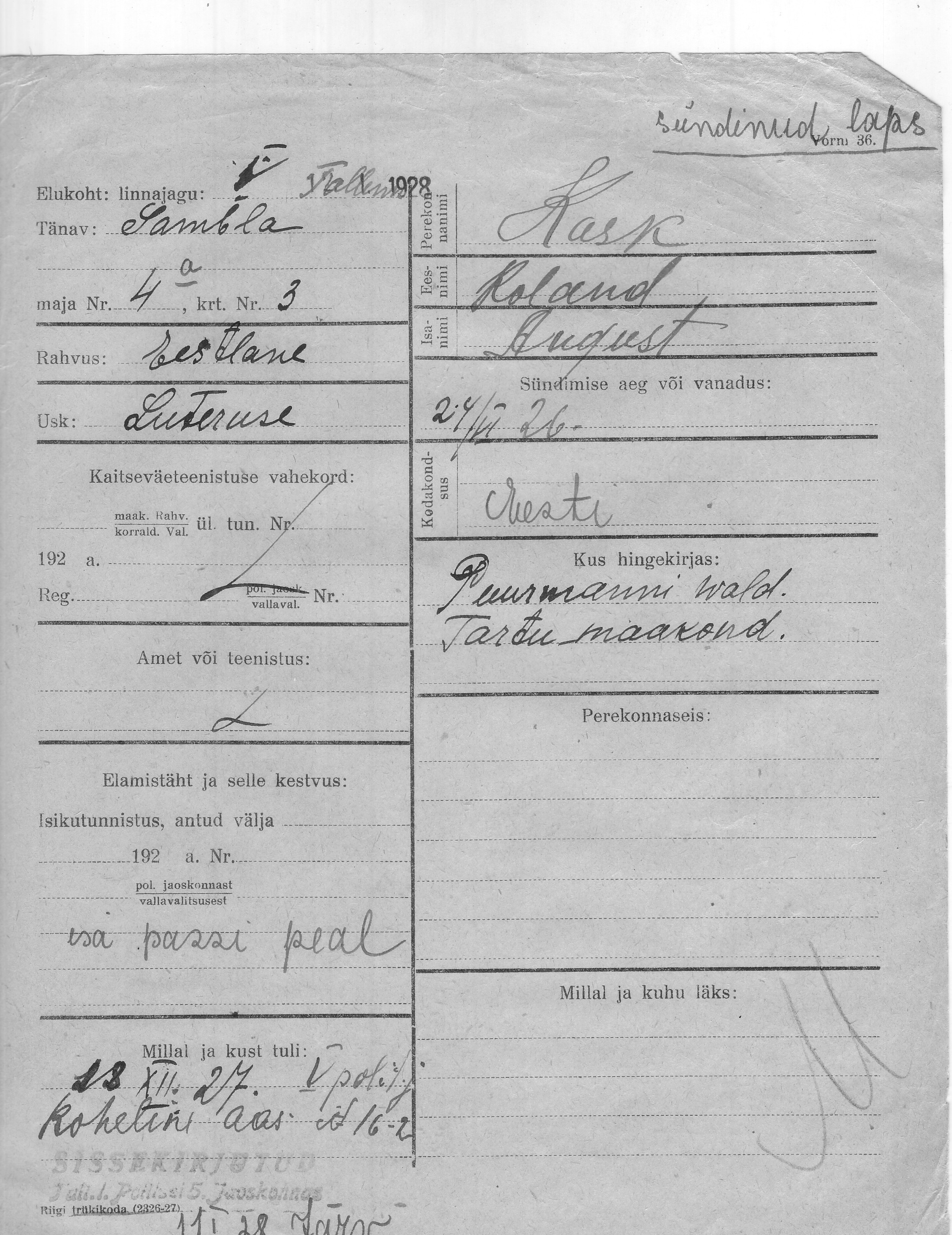 Kask, Roland, August