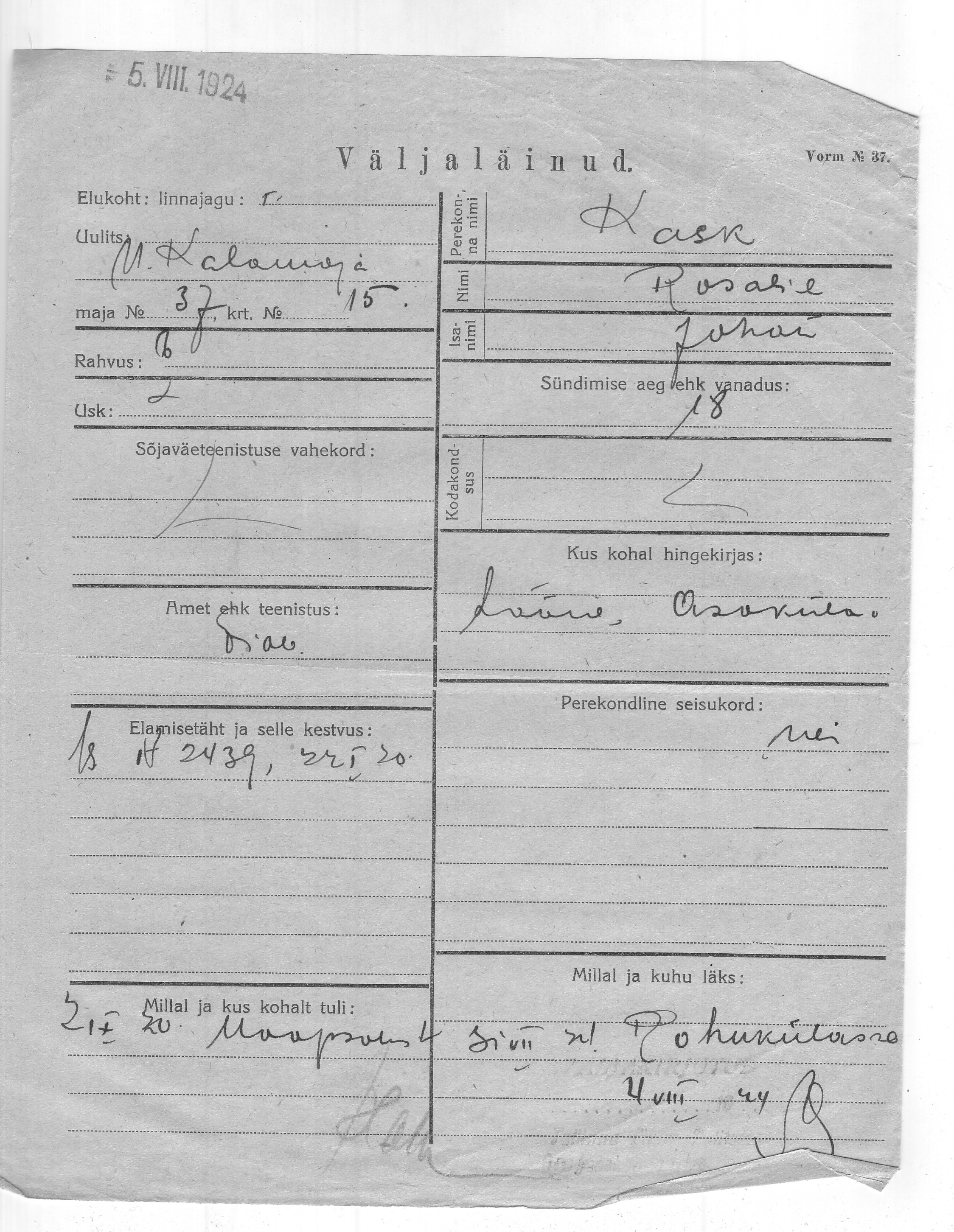 Kask, Rosalie, Johan