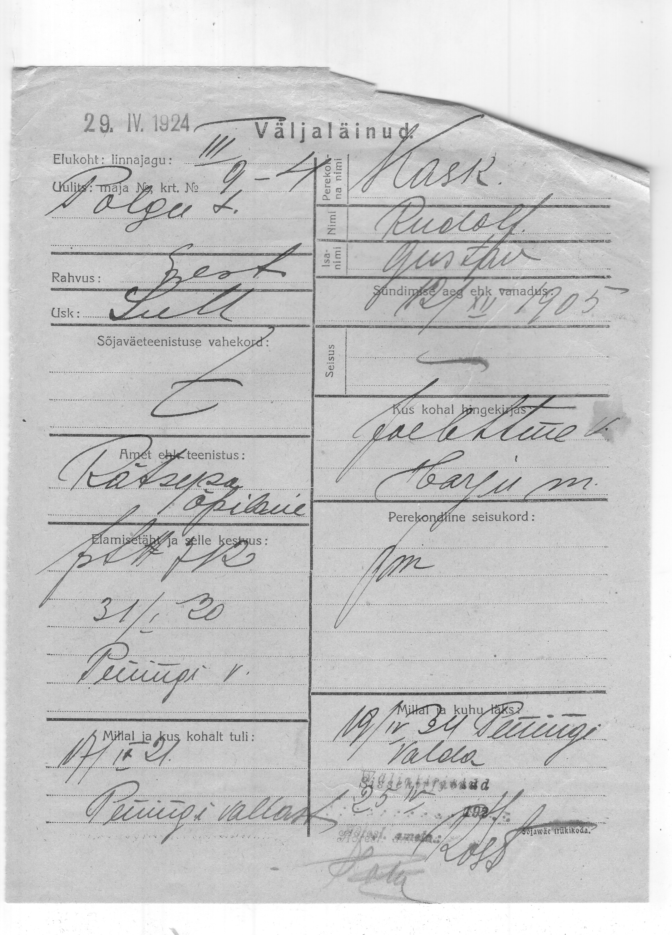 Kask, Rudolf, Gustav