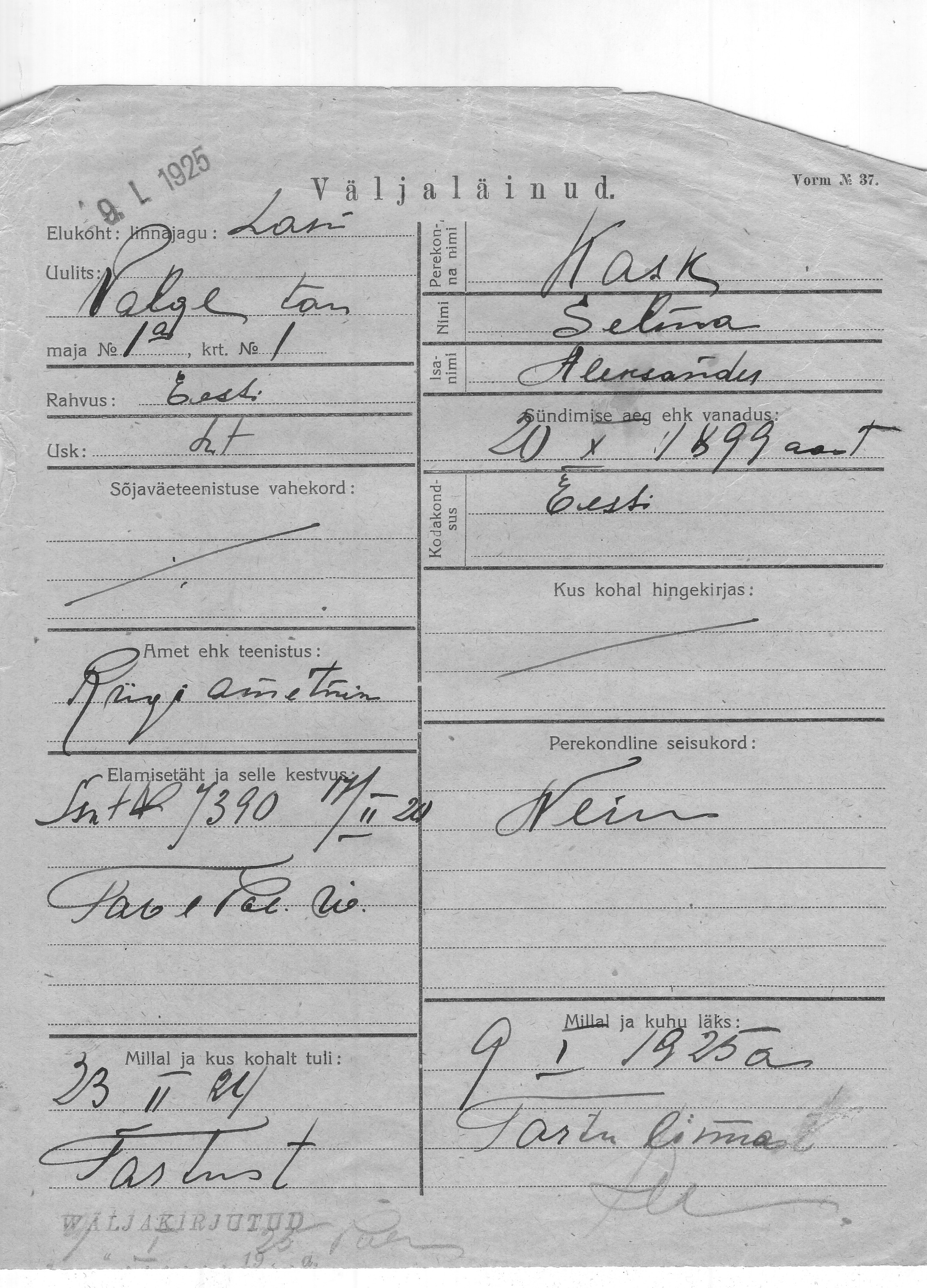 Kask, Selma, Aleksander