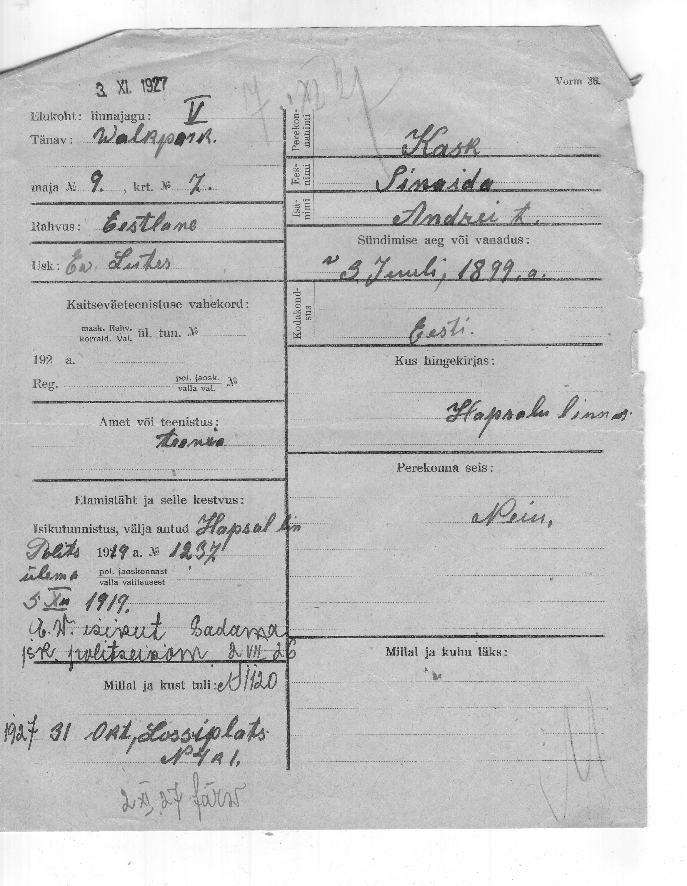 Kask, Sinaida, Andrei