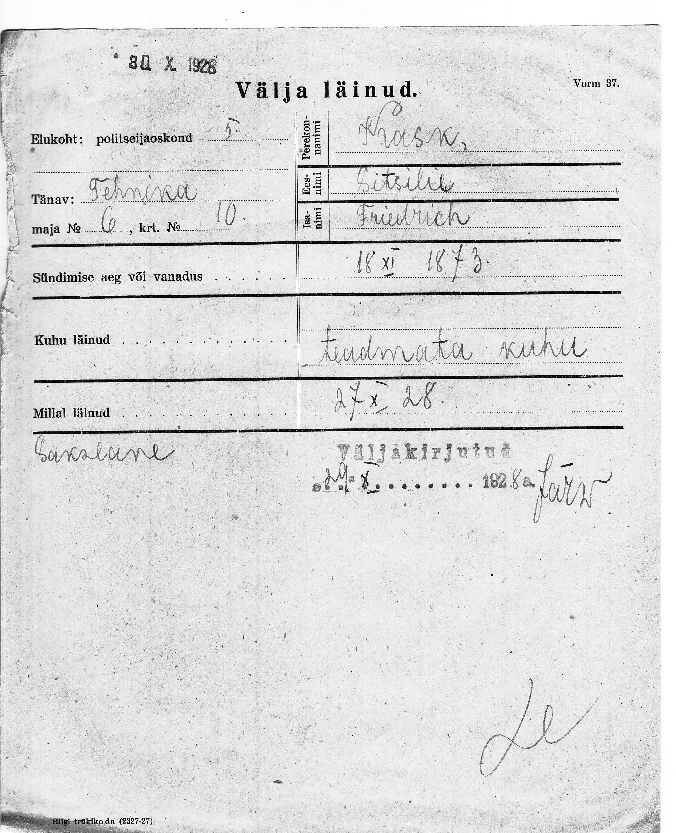 Kask, Sitsilie, Friedrich