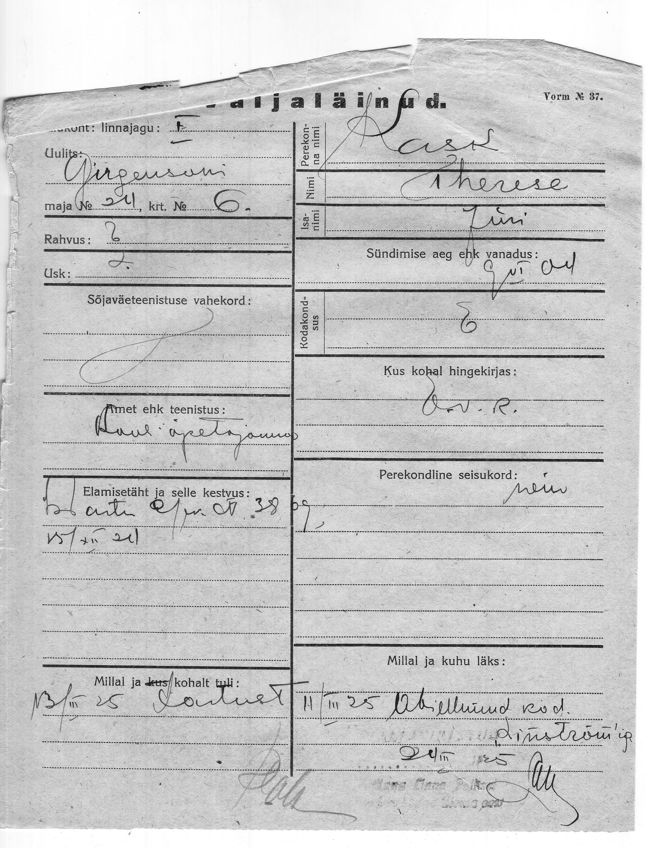 Kask, Therese, Jüri