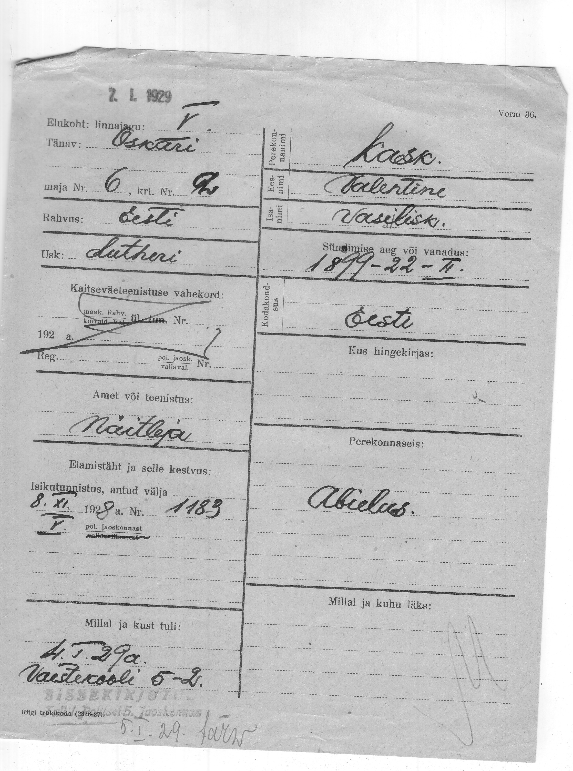 Kask, Valentine, Vassili