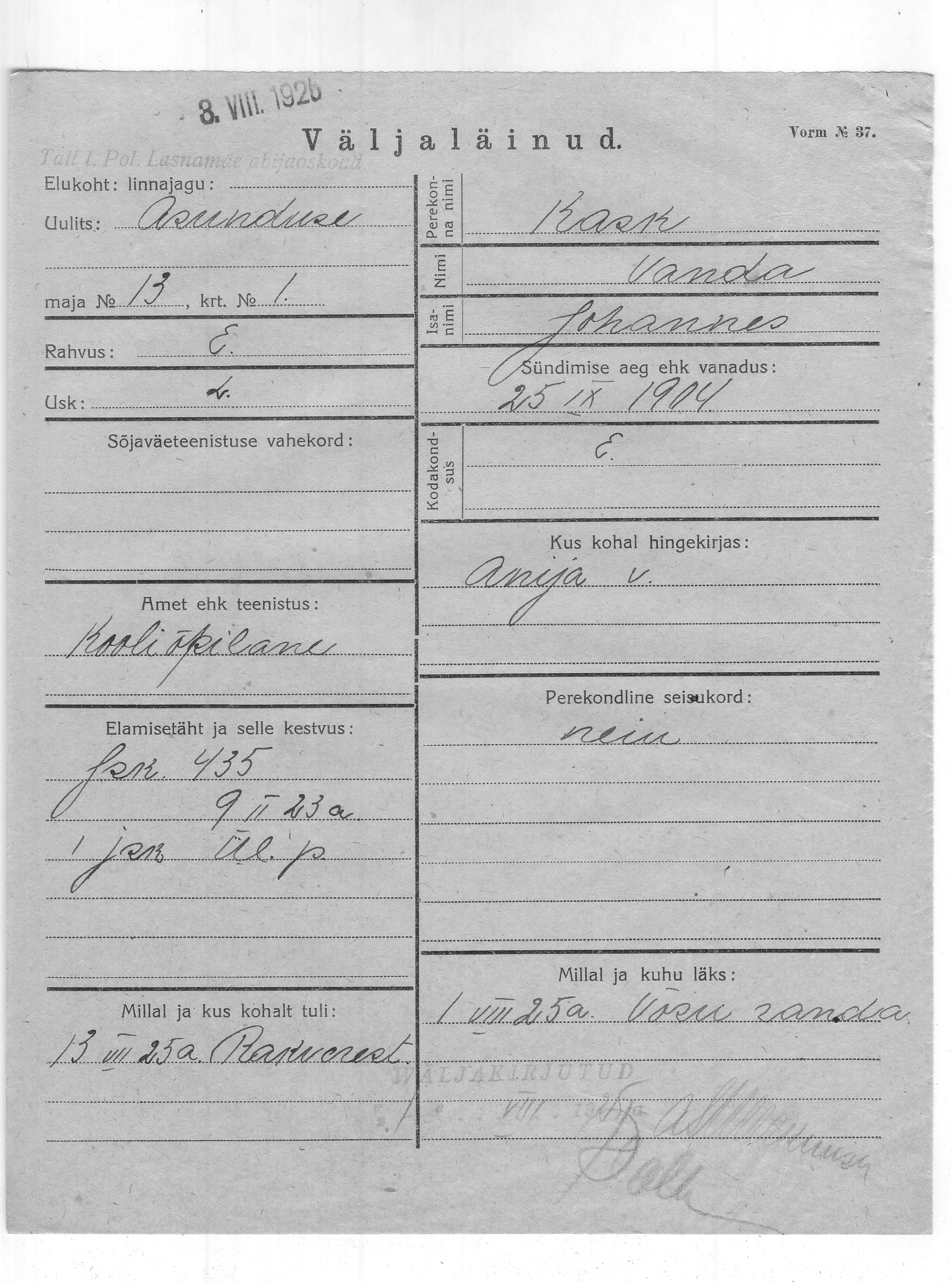 Kask, Vanda, Johannes