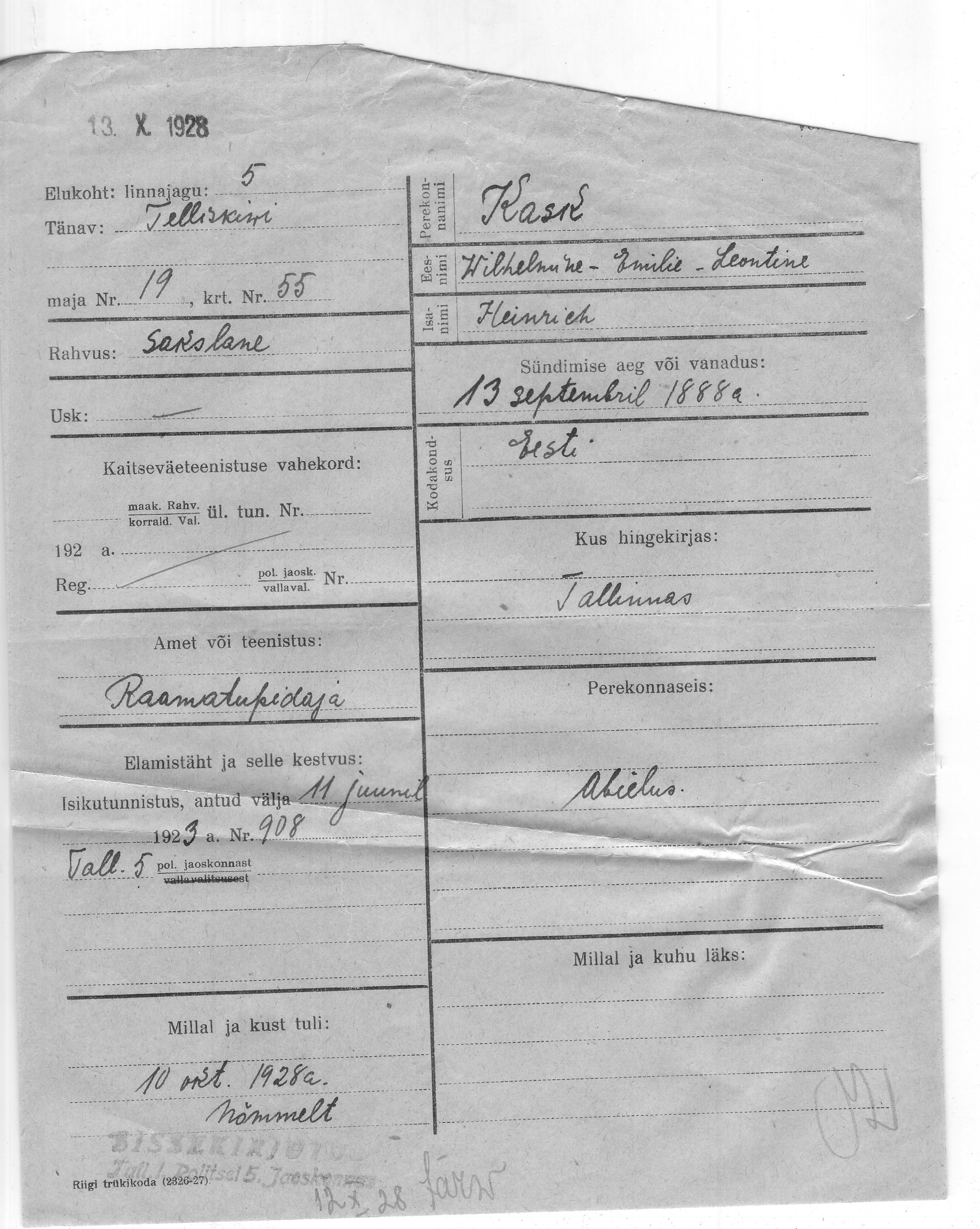 Kask, Vilhelmine, Emilie