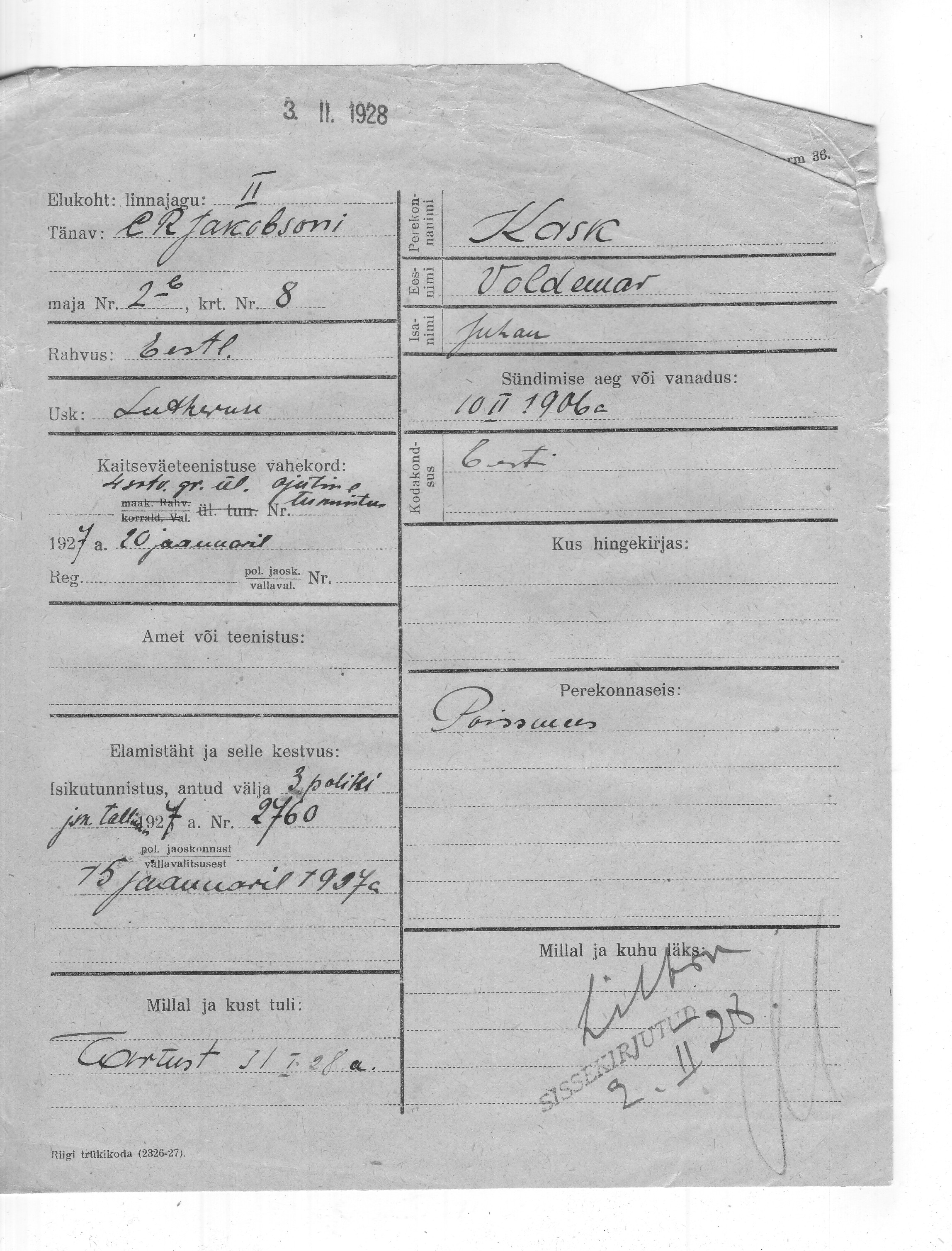 Kask, Voldemar, Juhan