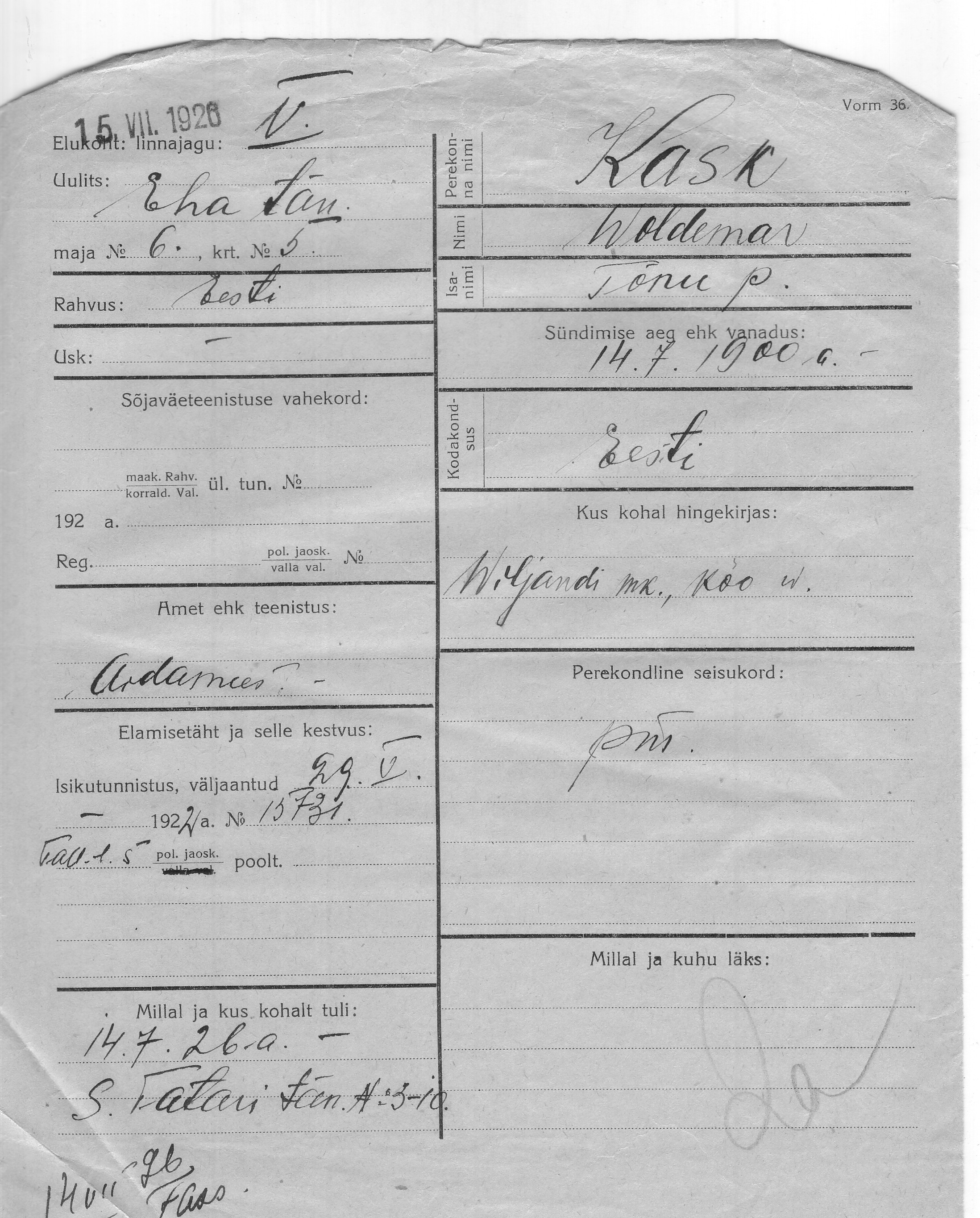 Kask, Voldemar, Tõnu