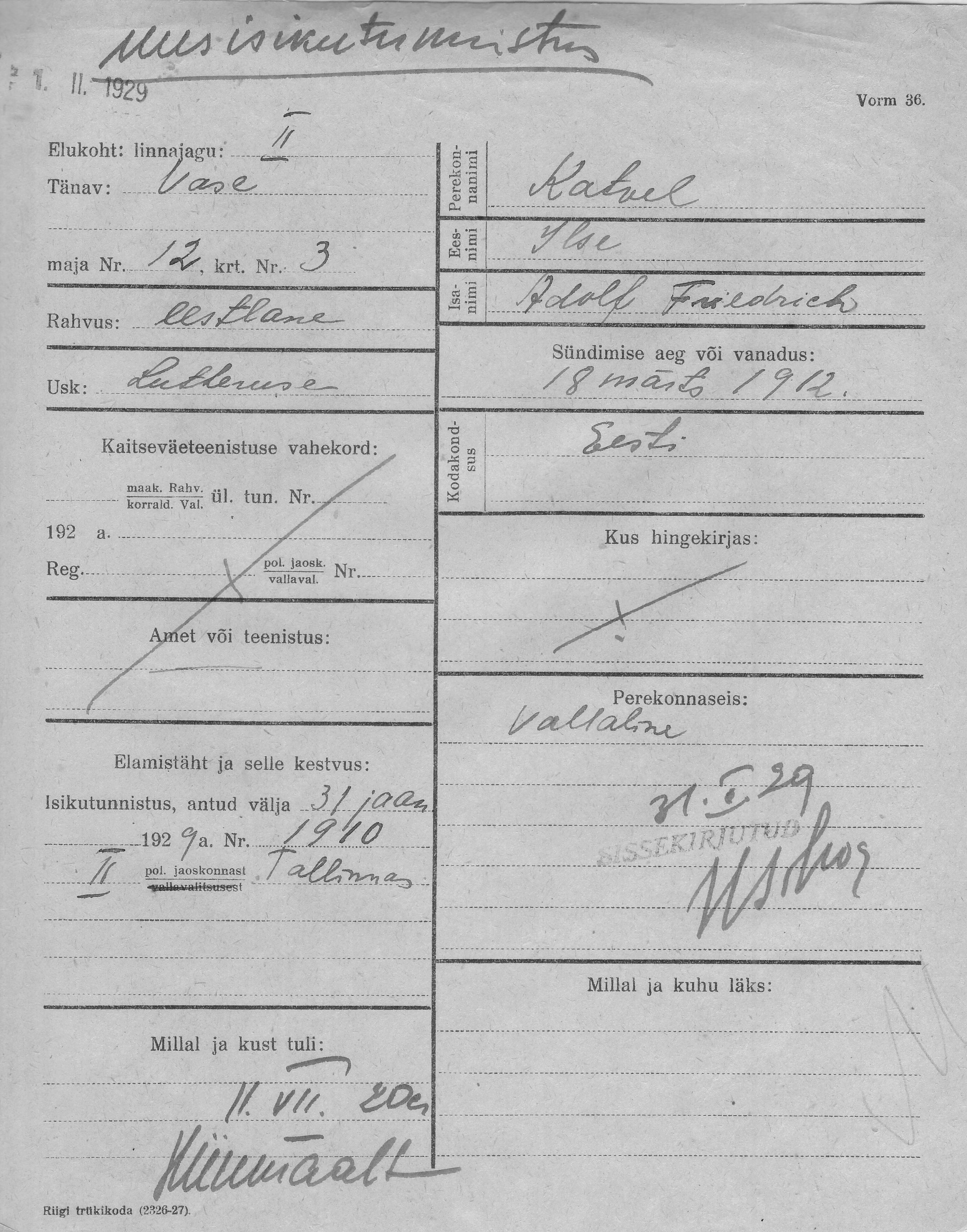 Katvel, Ilse, Adolf friedrich