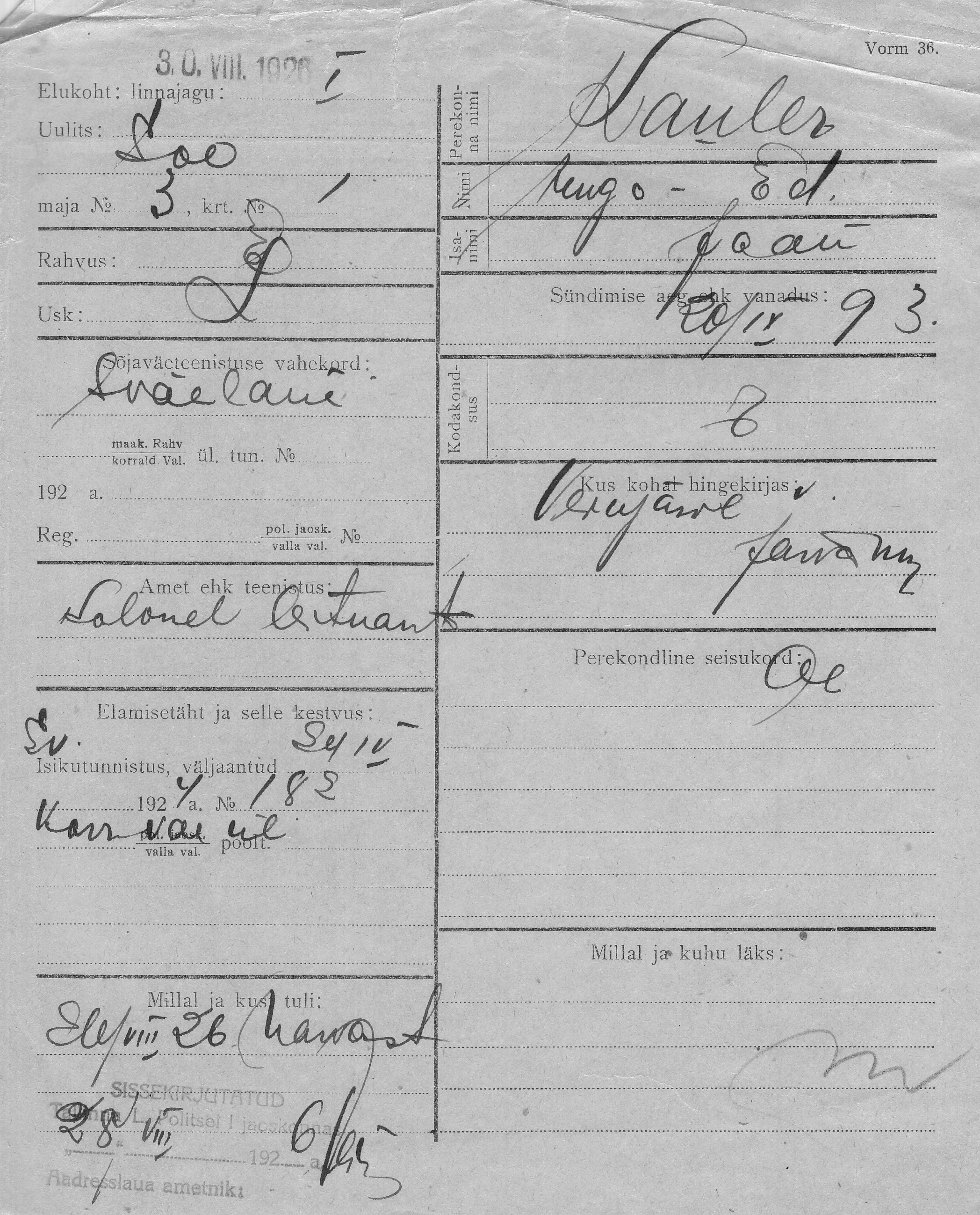 Kauler, Hugo-Eduard, Jaan