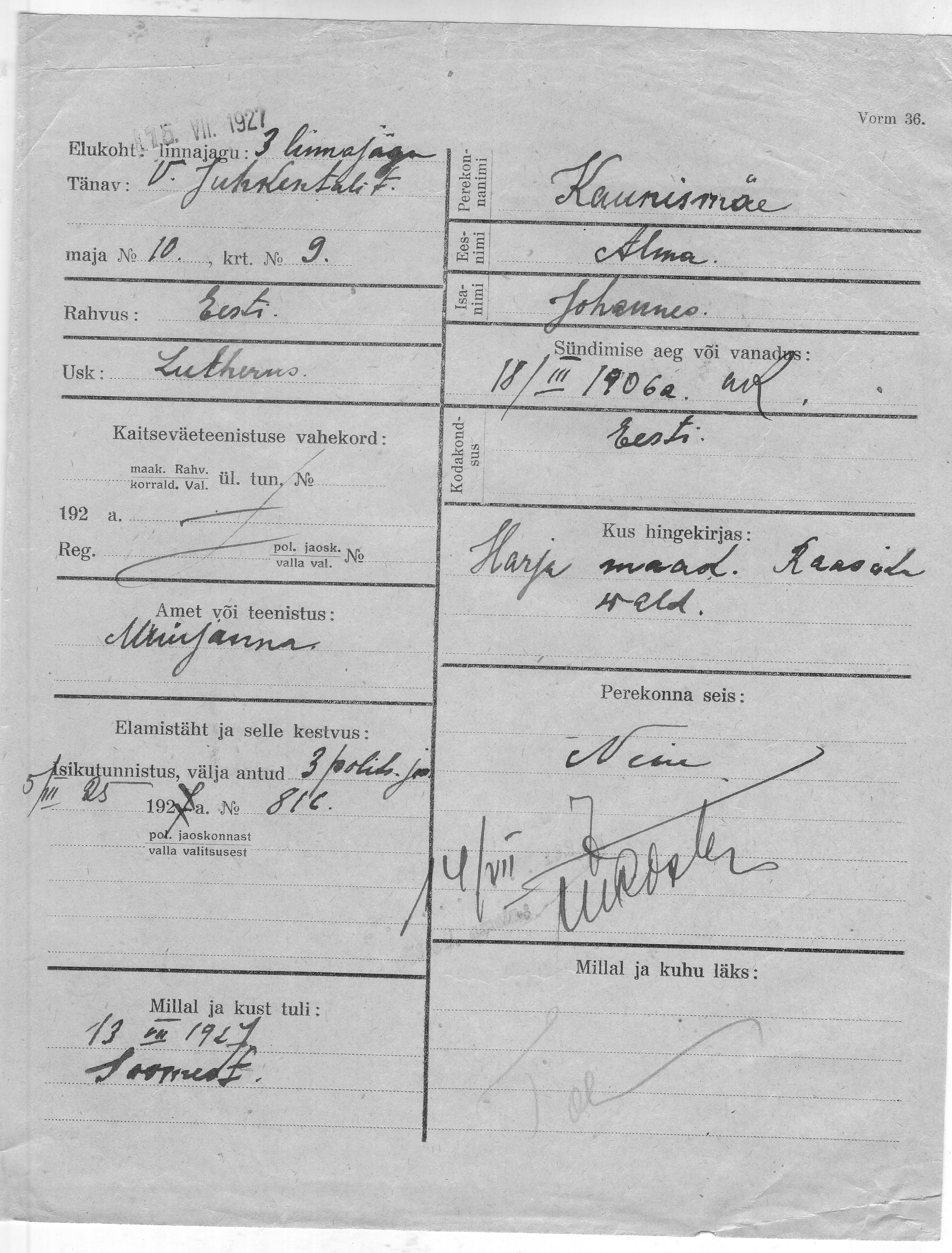 Kaunismäe, Alma, Johannes