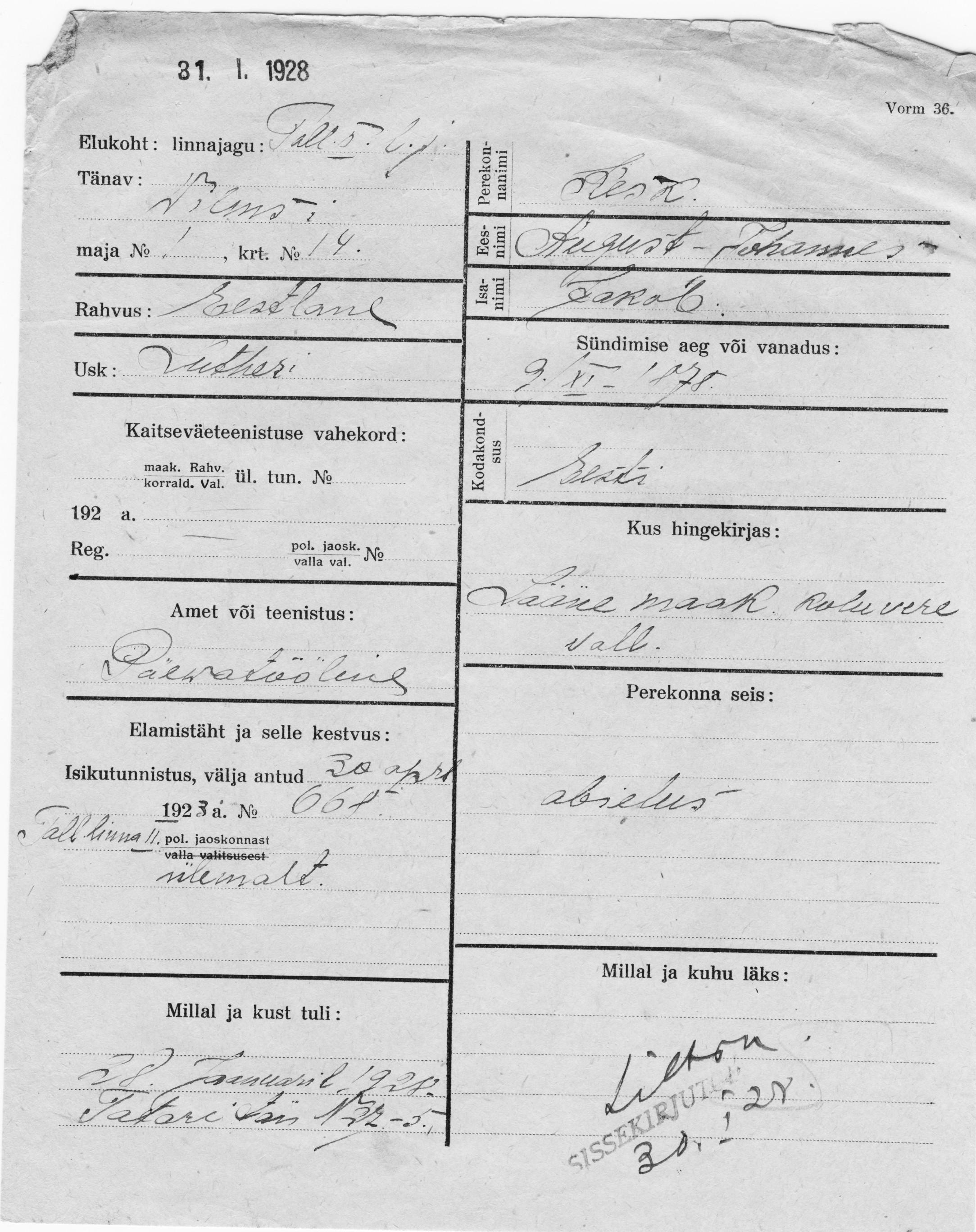 Kesk, August, Johannes