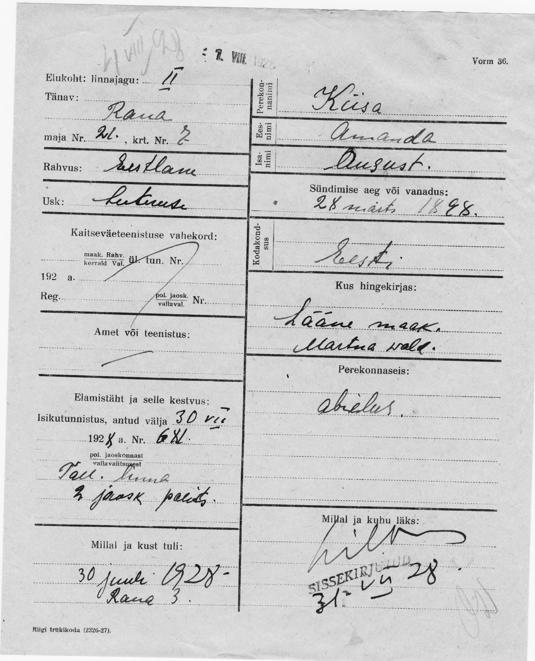 Kiisa, Amanda, August