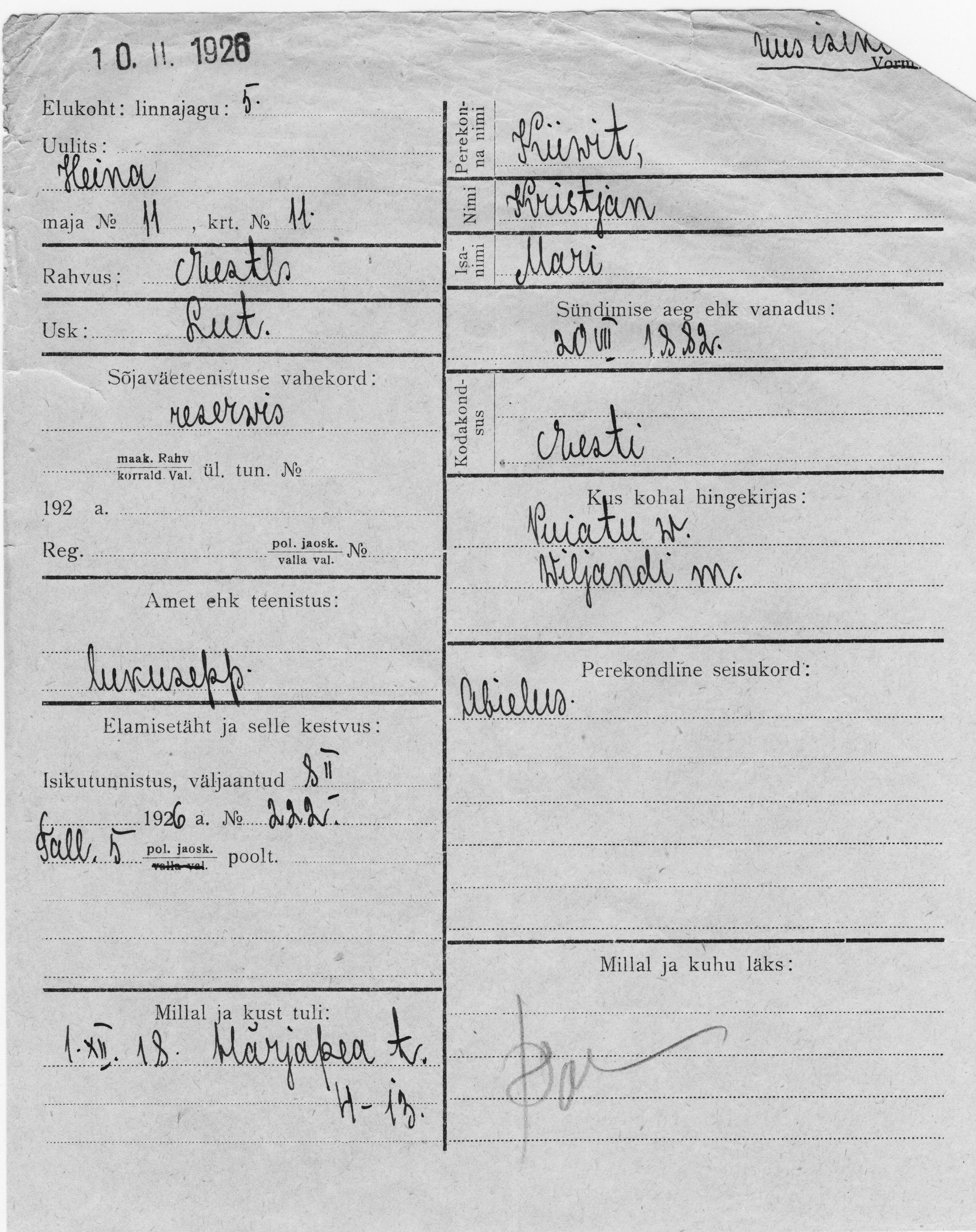 Kiivit, Kristjan, Mari