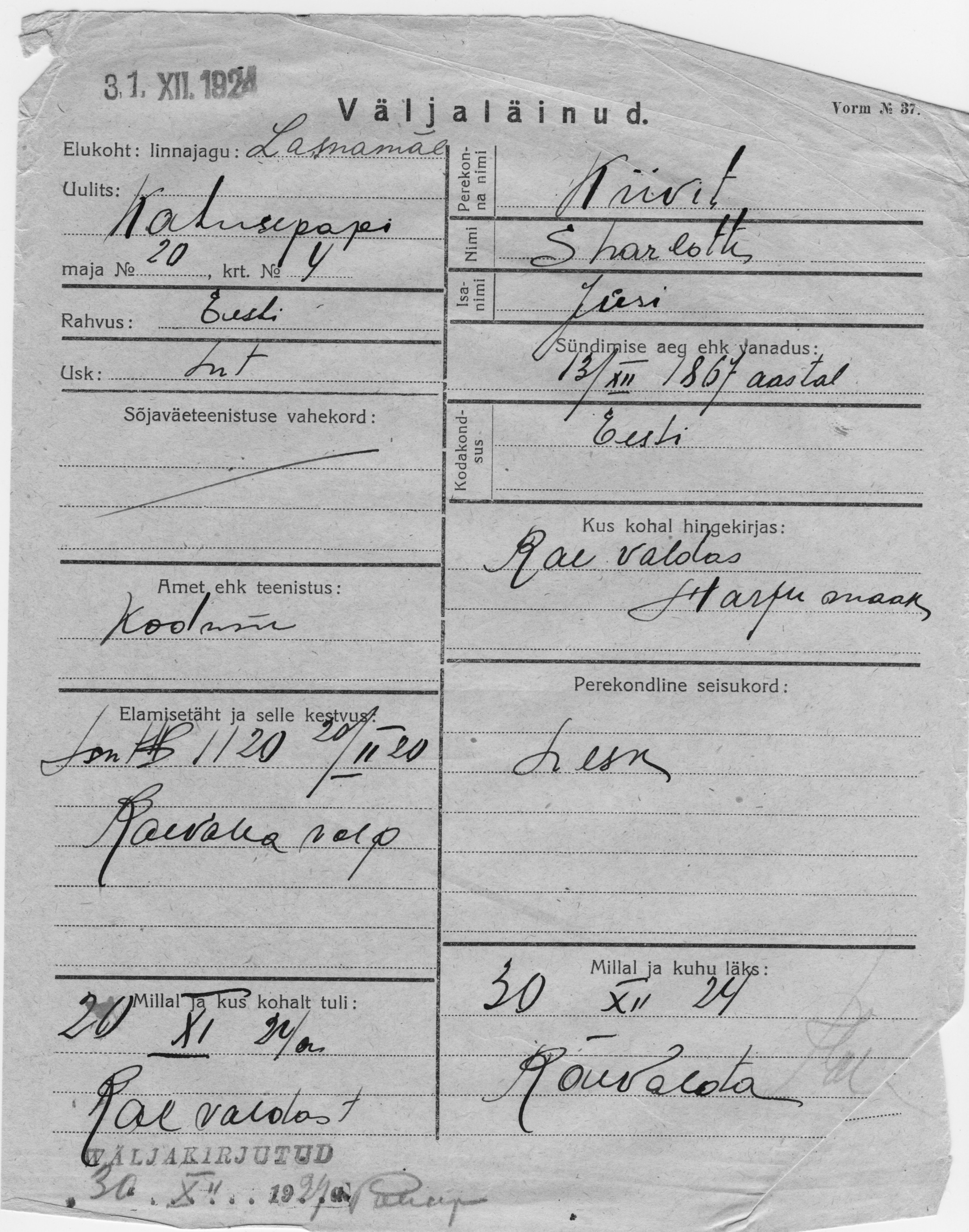 Kiivit, Sharlothe, Jüri