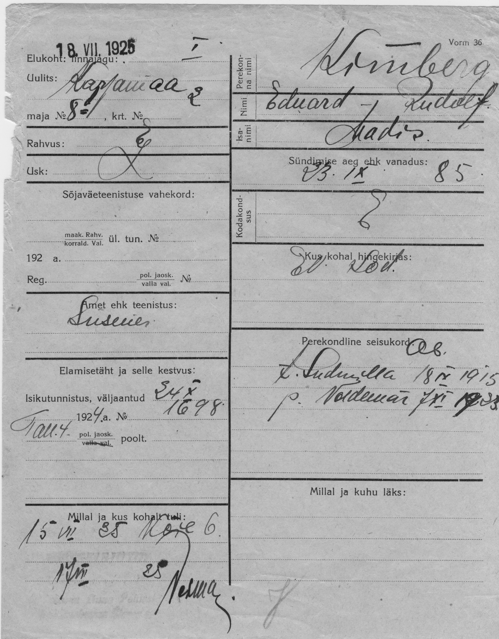 Kimberg, Eduard-Rudolf, Madis