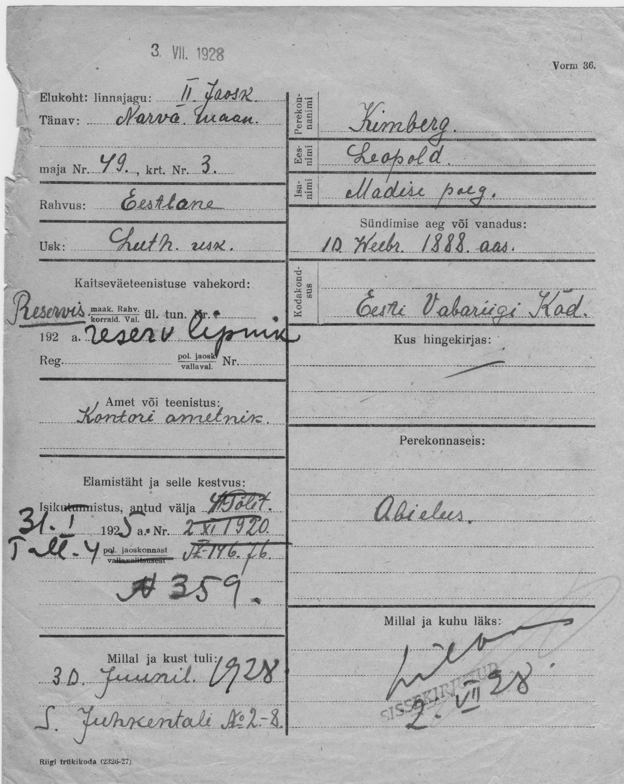 Kimberg, Leopold, Madis