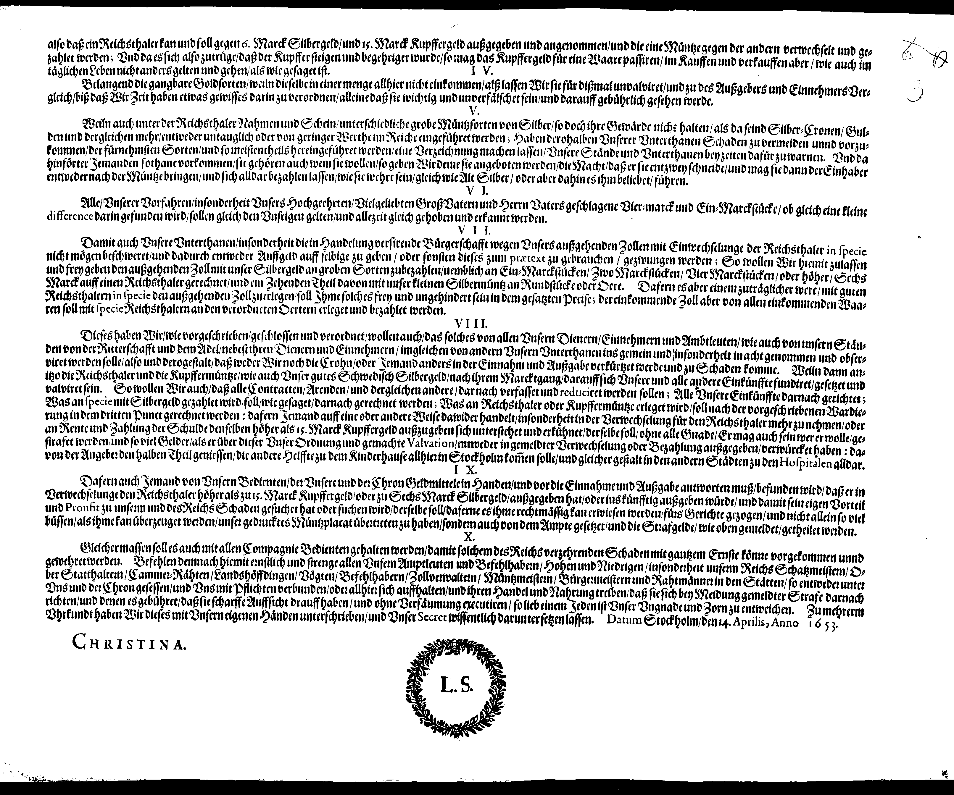 [Kuninganna Kristiina korraldus]