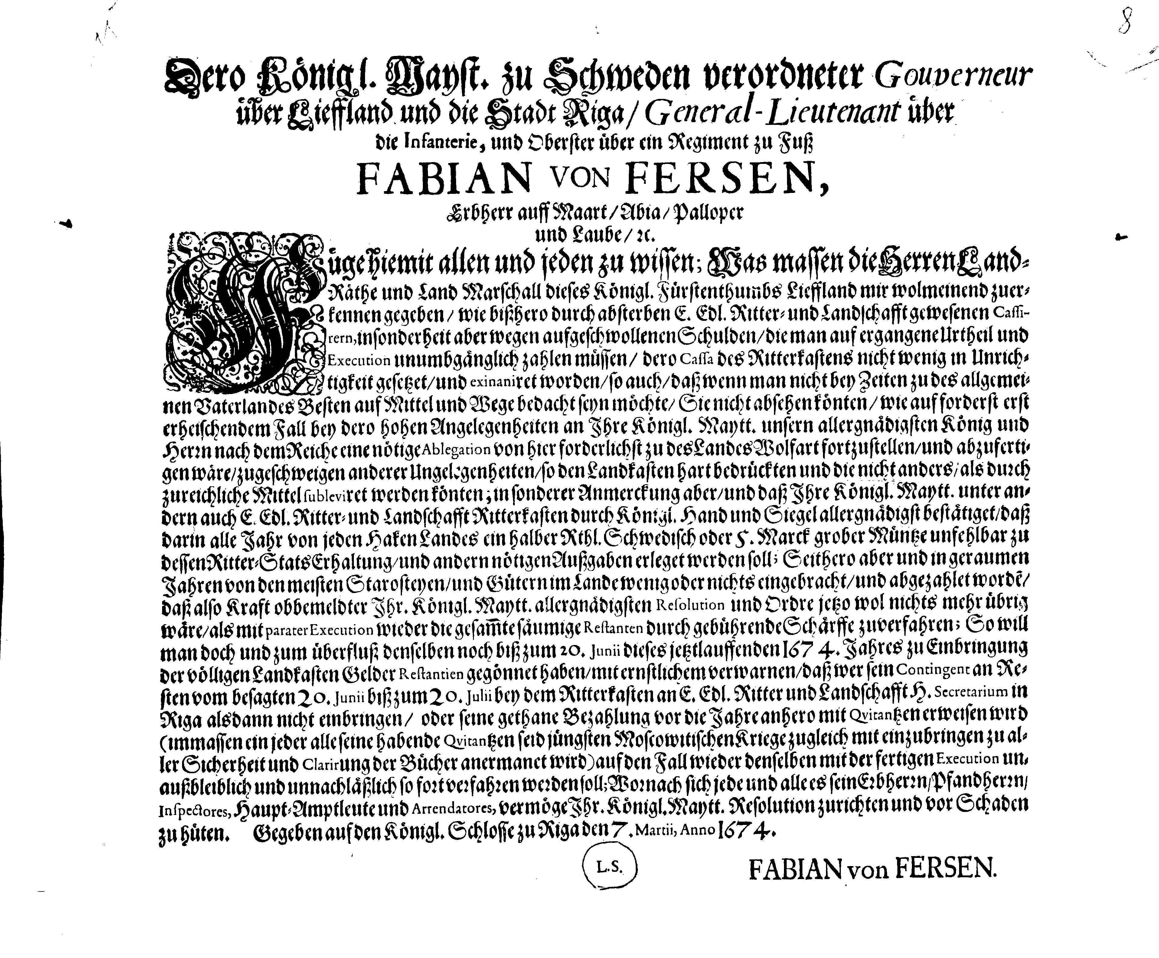 [Fabian von Ferseni korraldus]