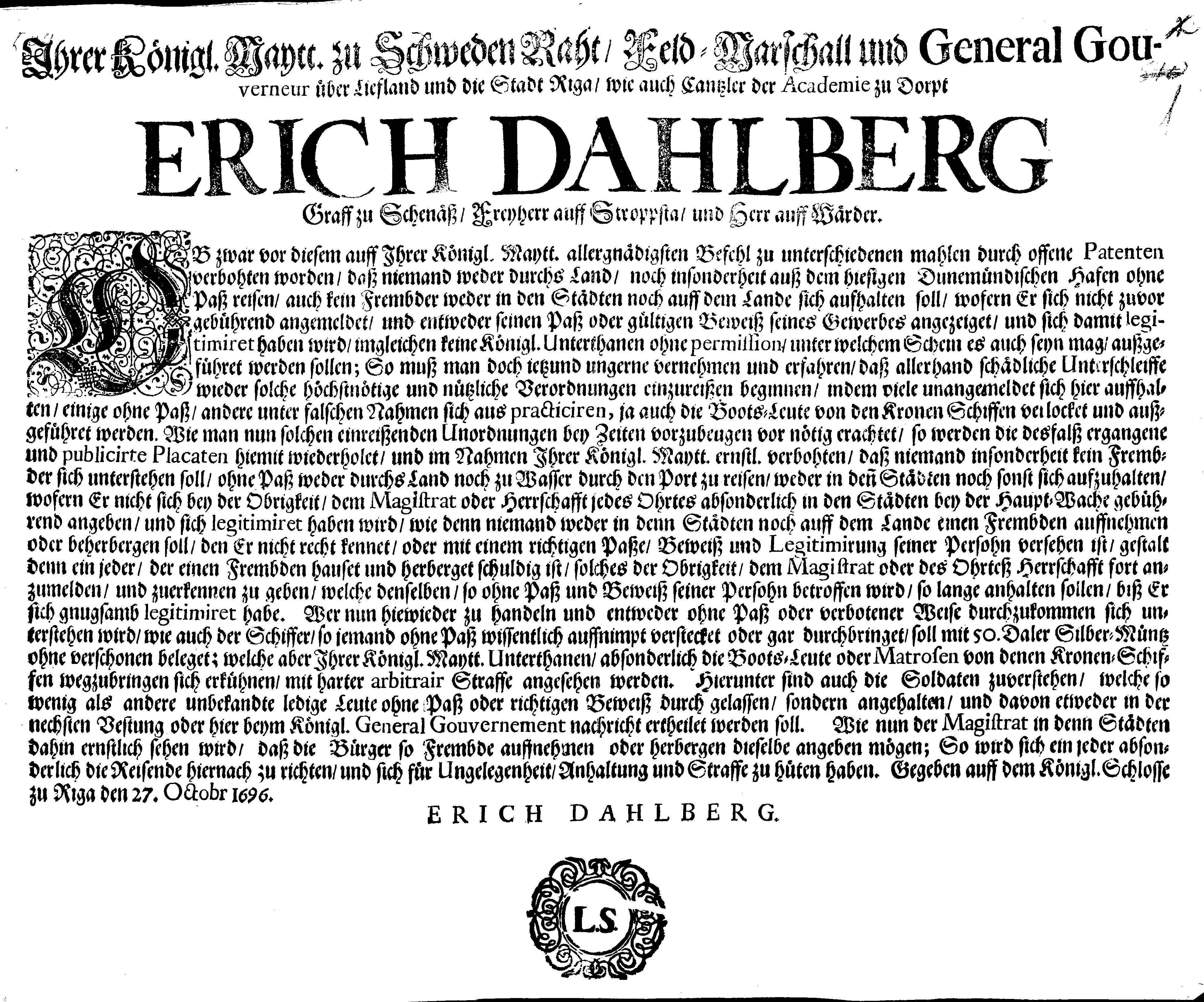 [Erik Dahlberghi korraldus]