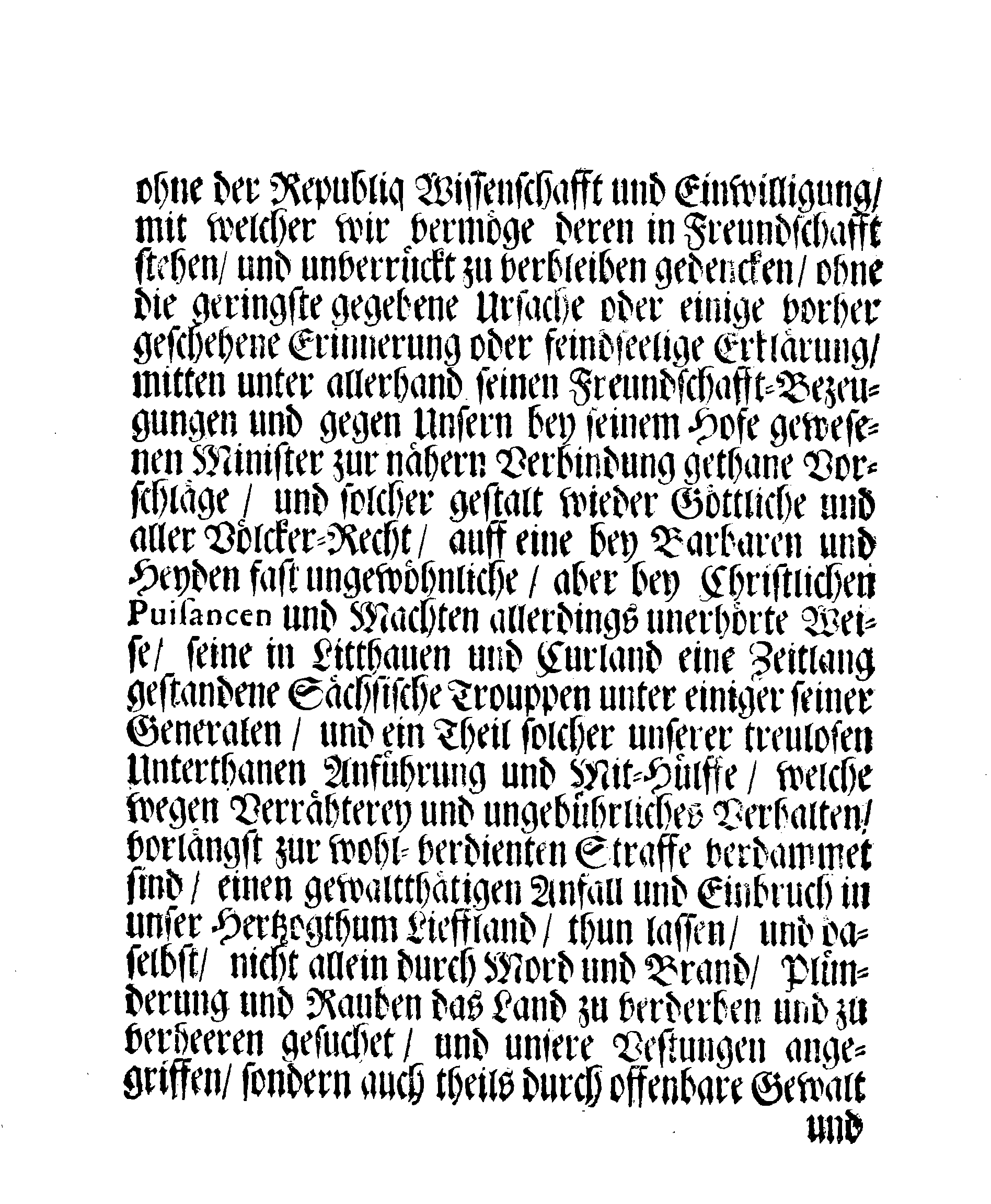 Ihrer Königl. Majest. Befehl, daß alle dero Unterthanen, die sich anjetzo in des Königes von Pohlen und dessen Anhangs Diensten, oder bey dessen Trouppen auffhalten, sich unverzögerlich von dannen begeben sollen