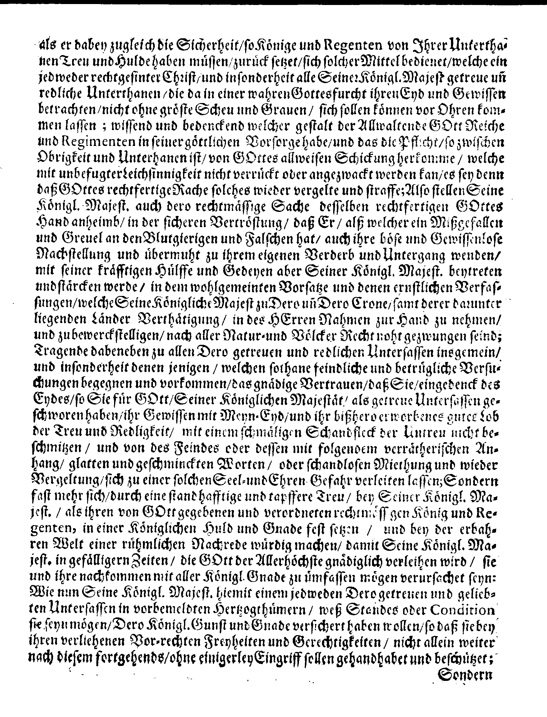 Von wegen Seiner Königl. Majest. Des Großmächtigsten Königs und Herren von Schweden &. &c. &c. An dero getreue Untersassen In Denen Hertzogthümern Ehst-Lyff- und Ingermanland