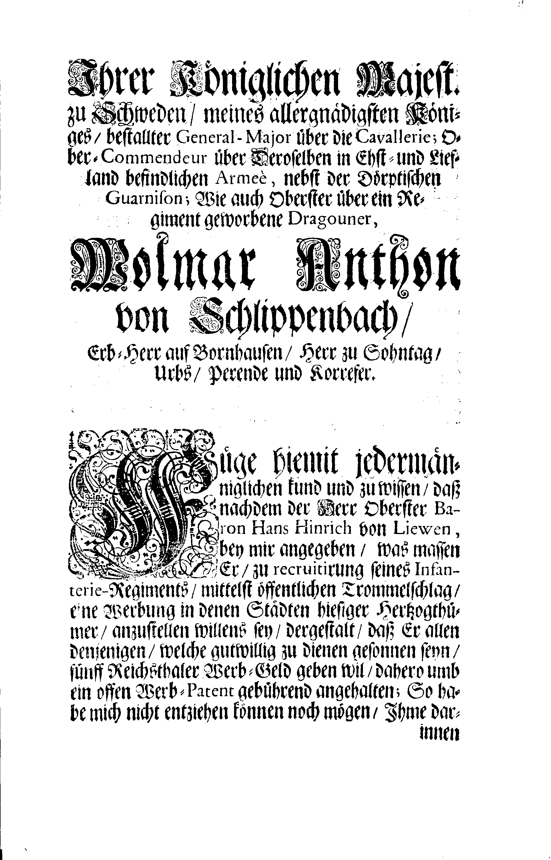 [Wolmar Anton von Schlippenbachi korraldus]