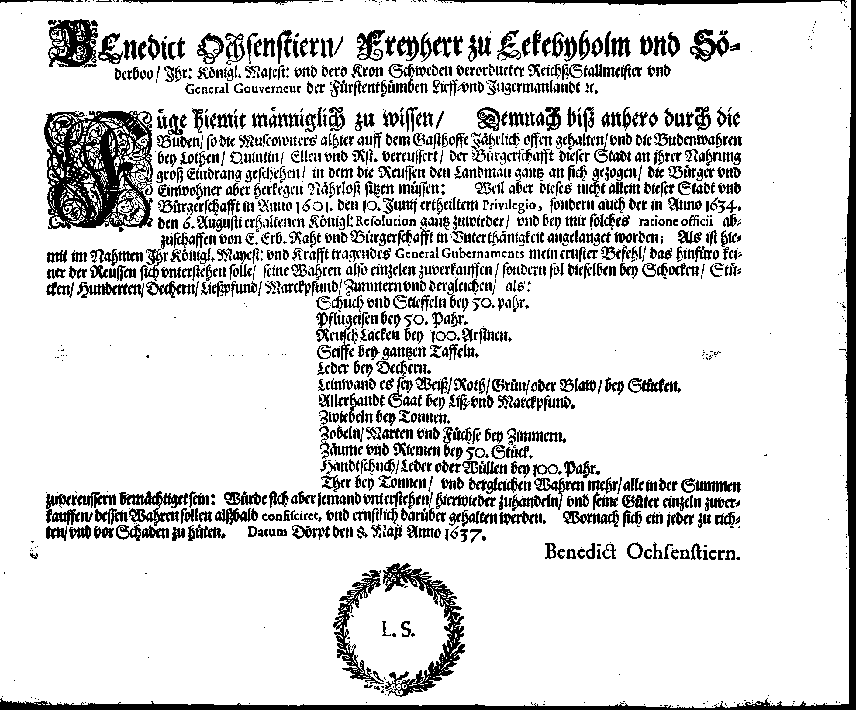 [Bengt Oxenstierna korraldus]